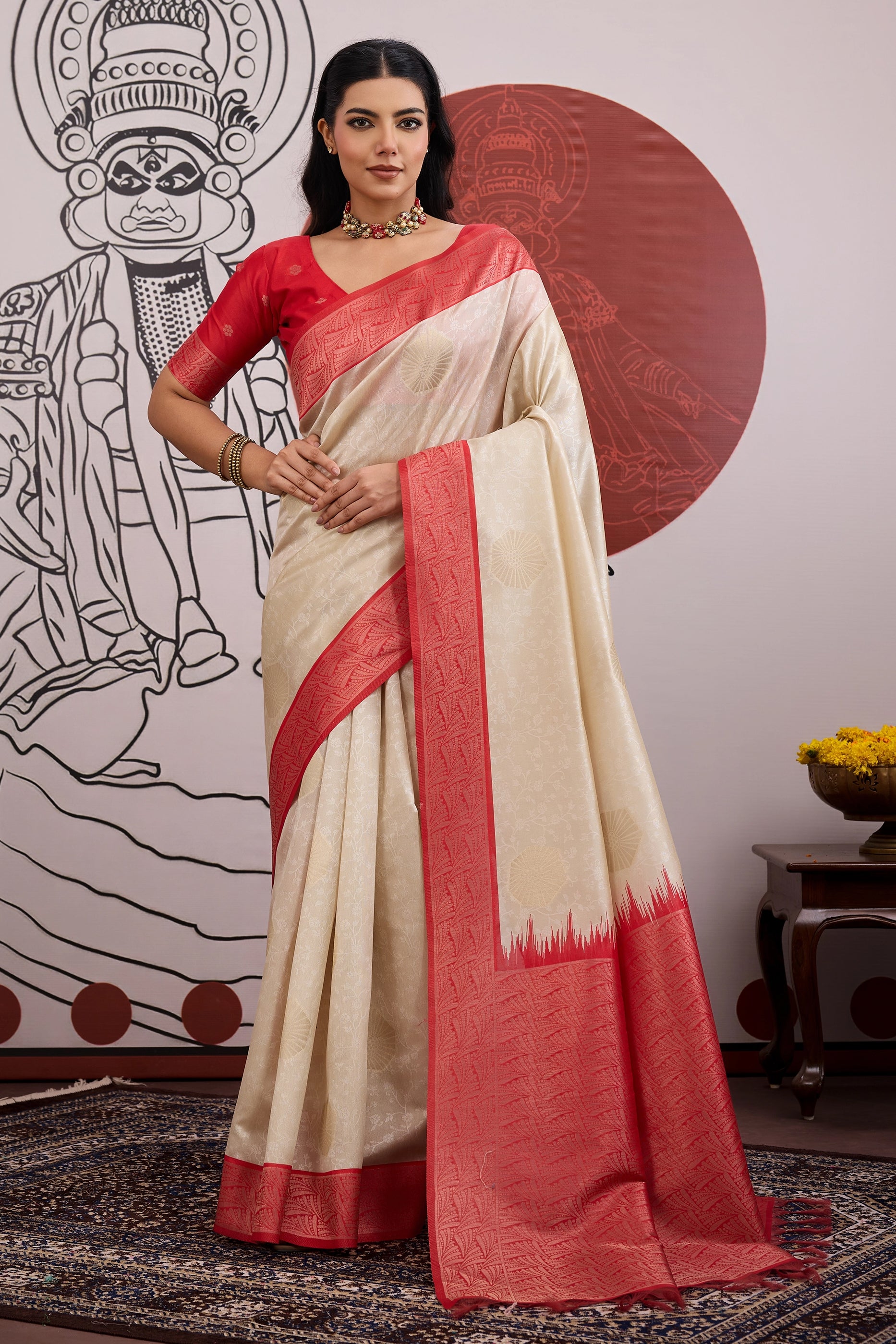 Off White And Red Woven Silk Saree-SAR11844_1_SareeButa.com