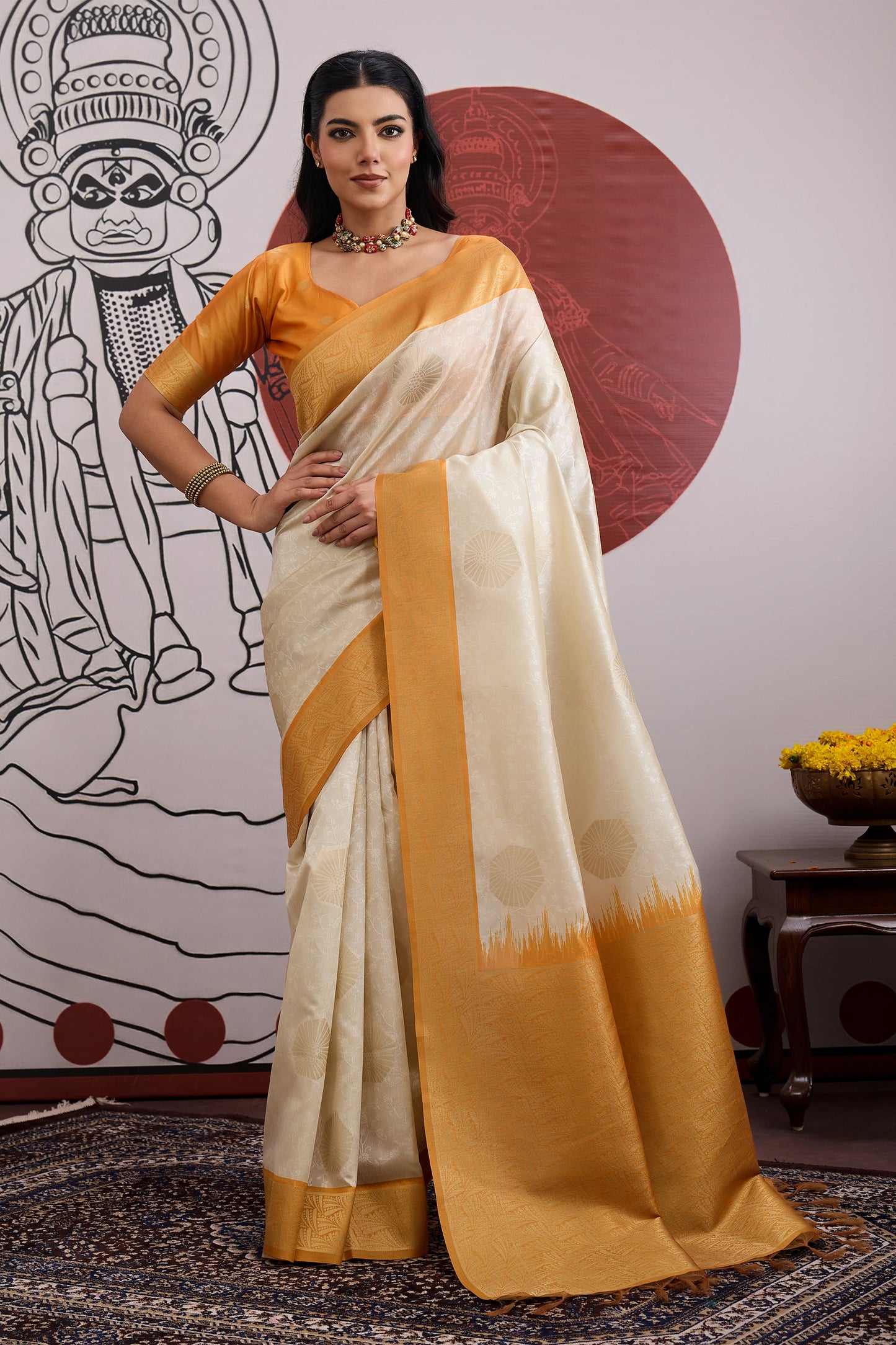 Off White And Yellow Woven Silk Saree-SAR11845_1_SareeButa.com