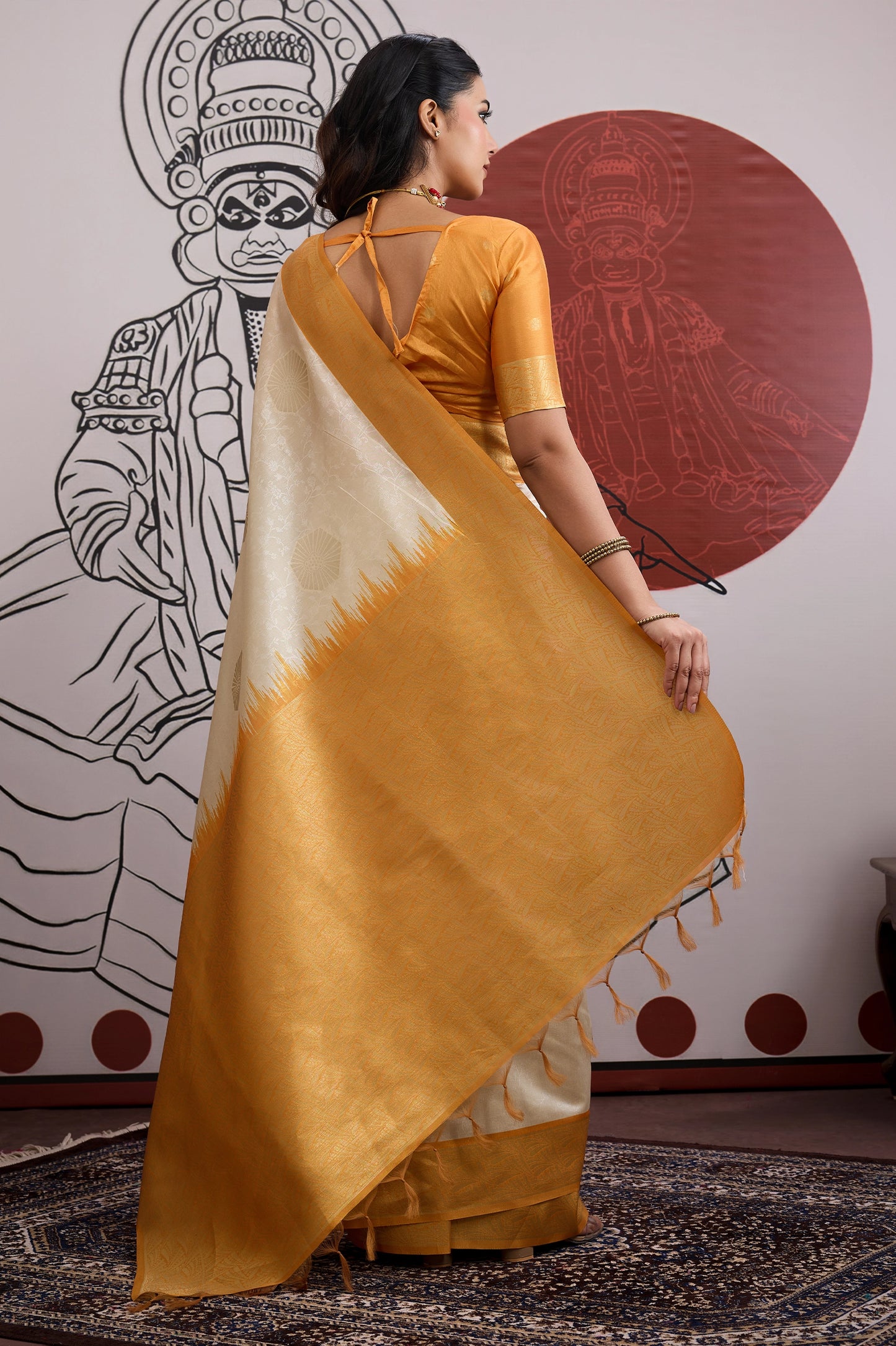 Off White And Yellow Woven Silk Saree-SAR11845_3_SareeButa.com
