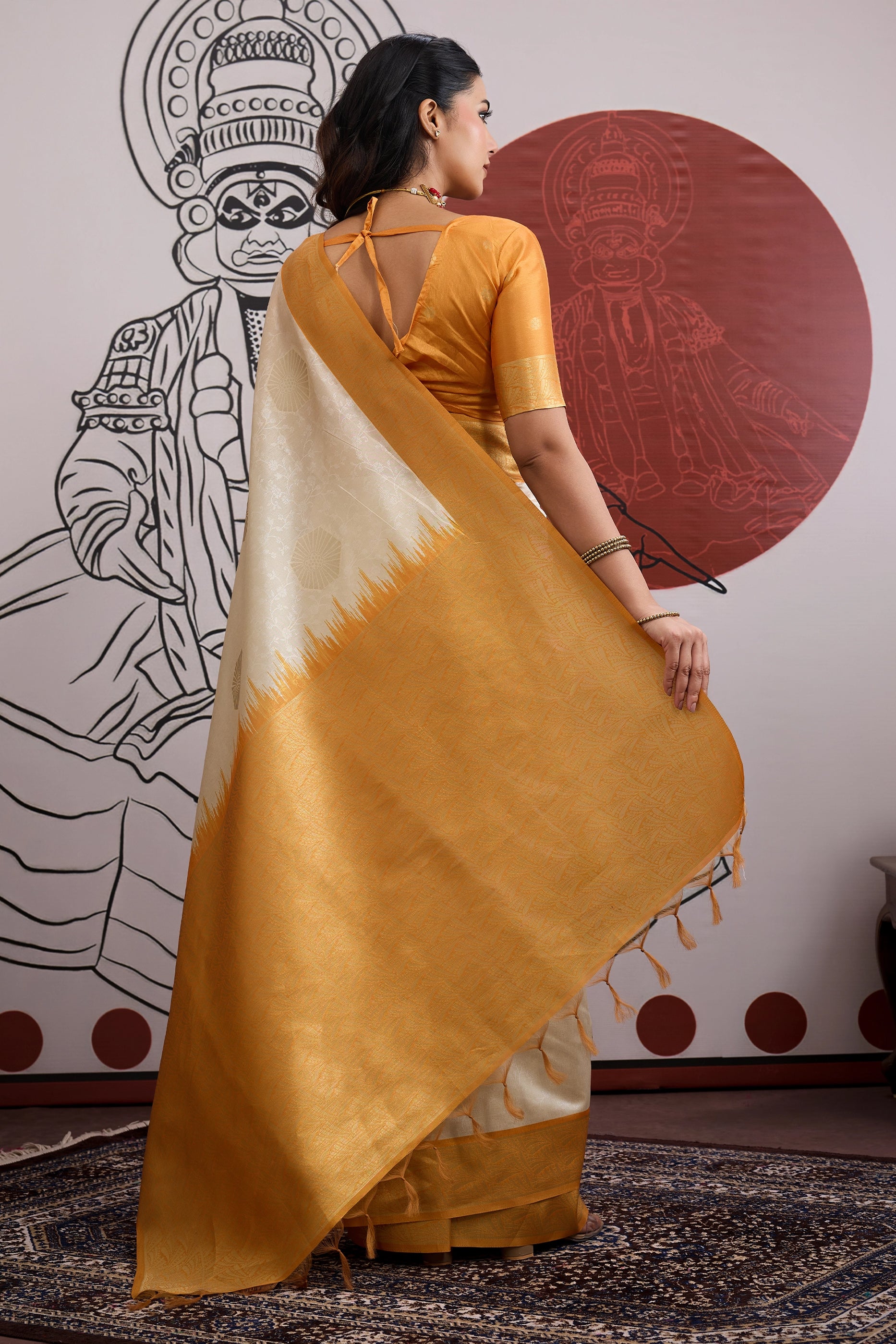 Off White And Yellow Woven Silk Saree-SAR11845_3_SareeButa.com