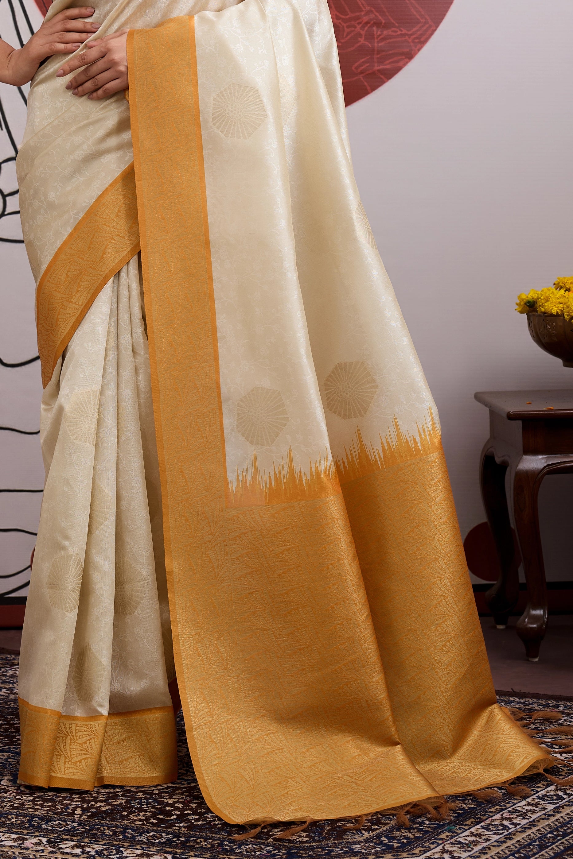 Off White And Yellow Woven Silk Saree-SAR11845_5_SareeButa.com