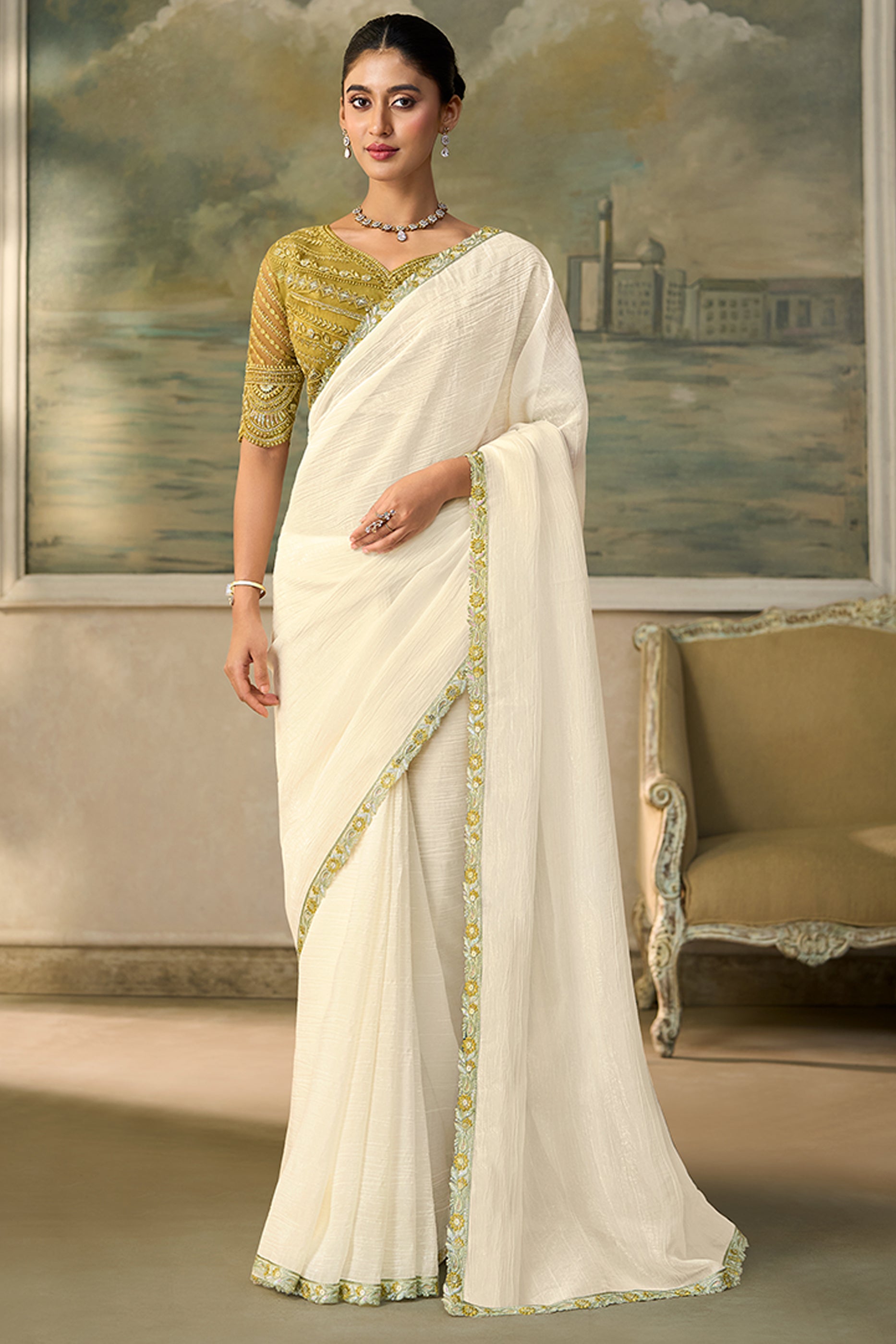 Off White Embroidered Chiffon Saree-SAR13177_1_SareeButa.com