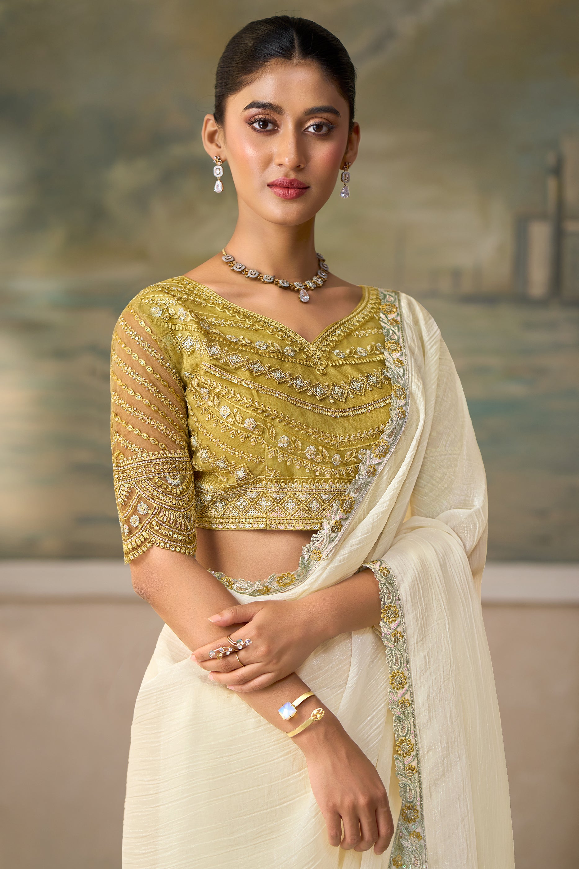 Off White Embroidered Chiffon Saree-SAR13177_2_SareeButa.com
