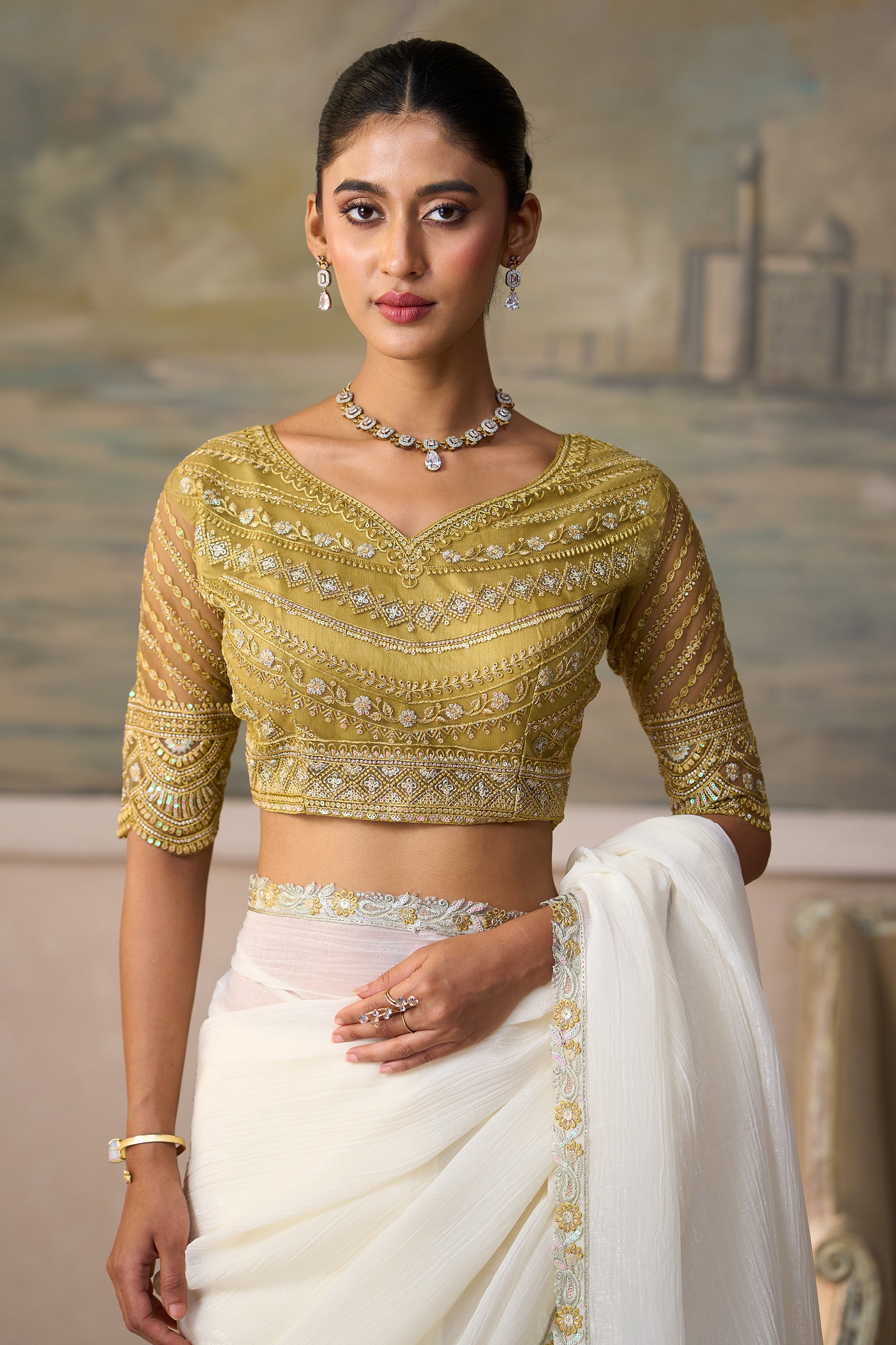 Off White Embroidered Chiffon Saree-SAR13177_3_SareeButa.com