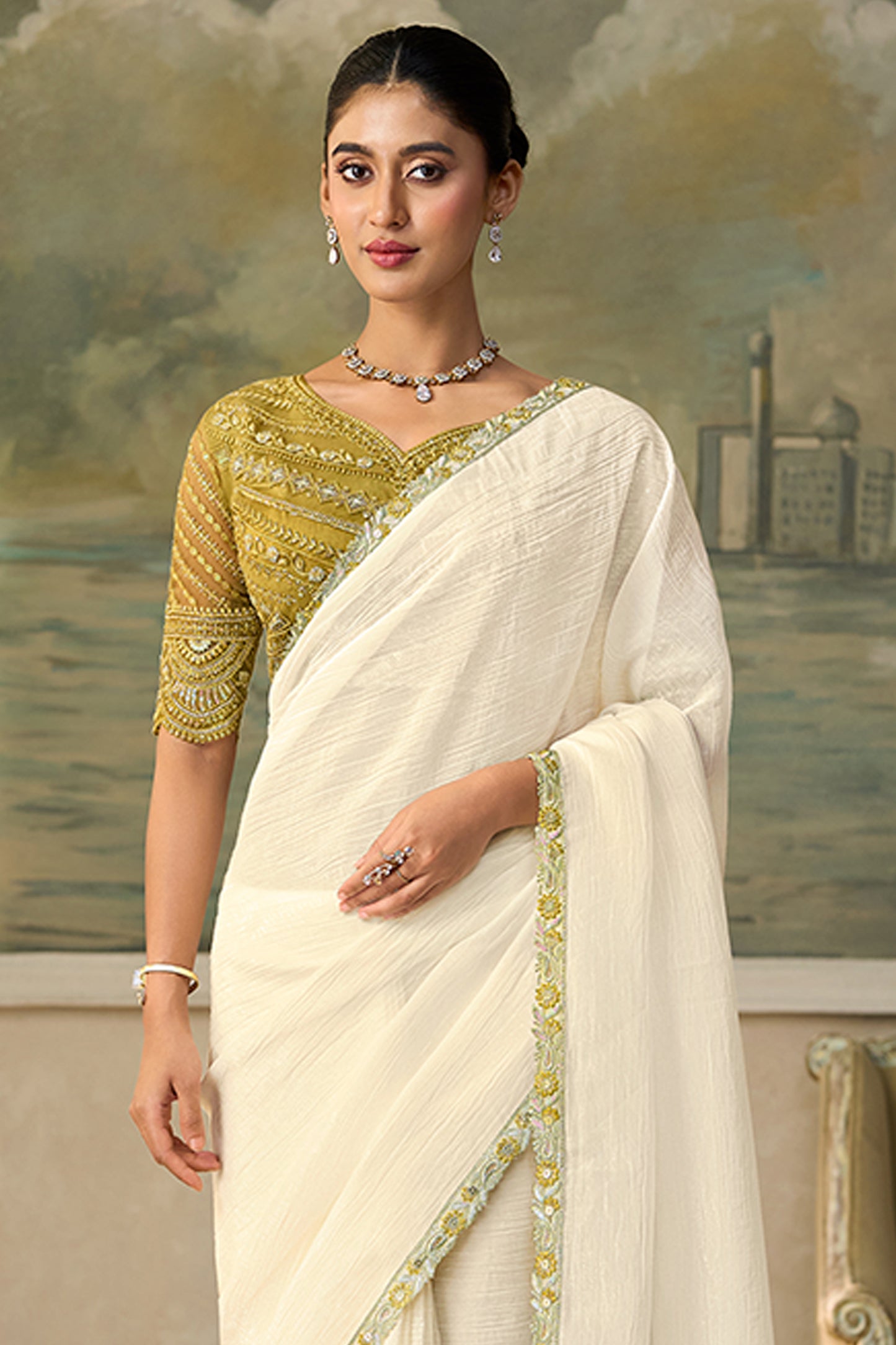 Off White Embroidered Chiffon Saree-SAR13177_5_SareeButa.com