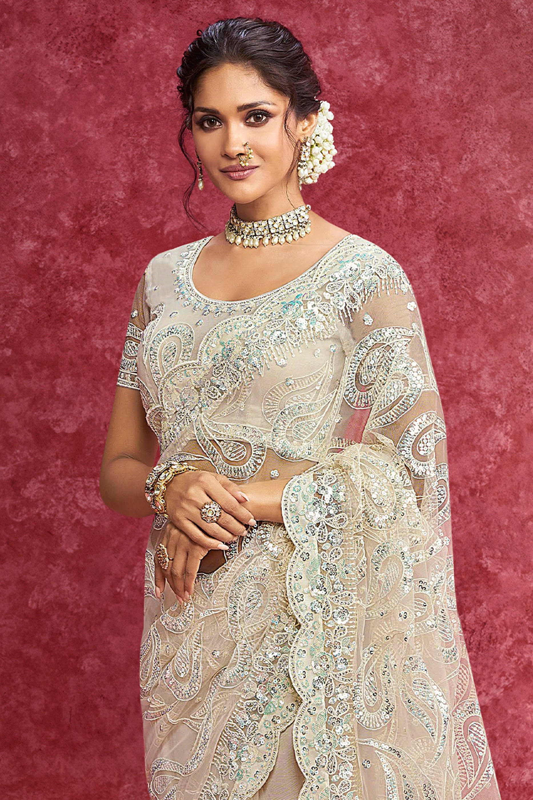 Off White Embroidered Net Saree-SAR10274_3_SareeButa.com