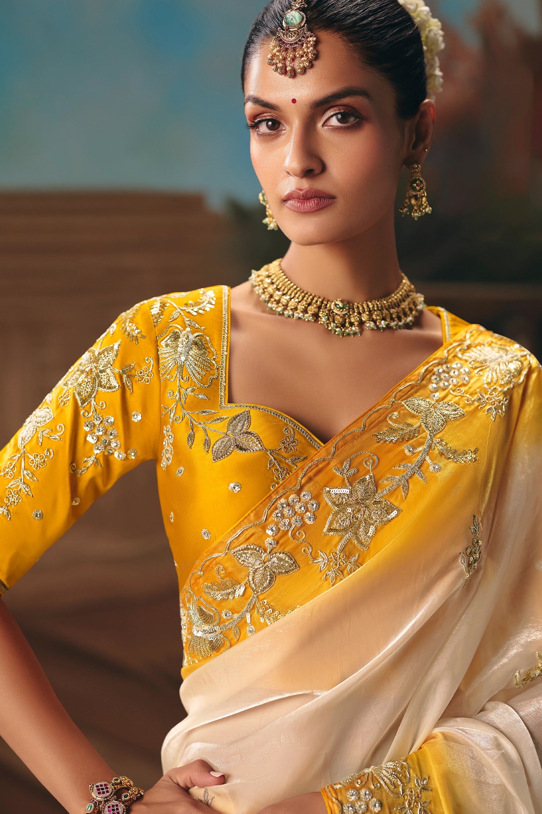 Off White Embroidered Organza Saree-SAR12026_2_SareeButa.com