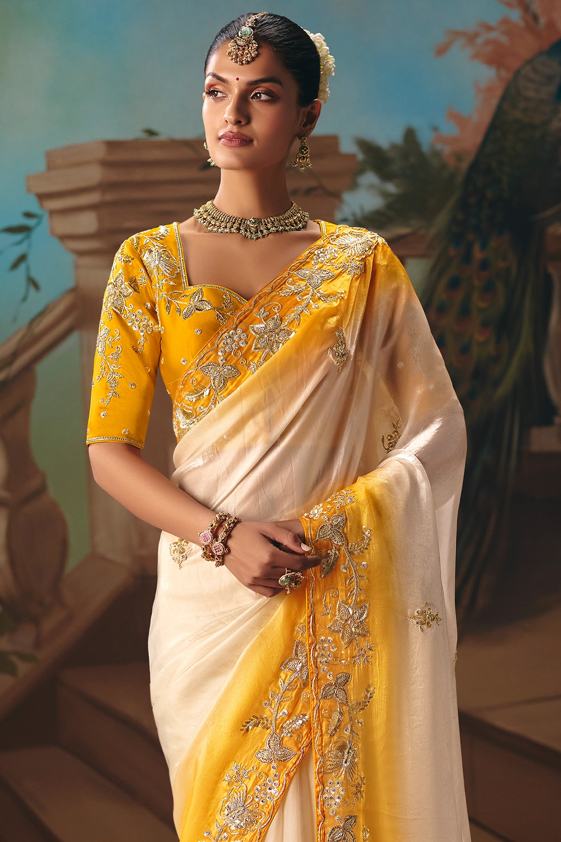 Off White Embroidered Organza Saree-SAR12026_4_SareeButa.com