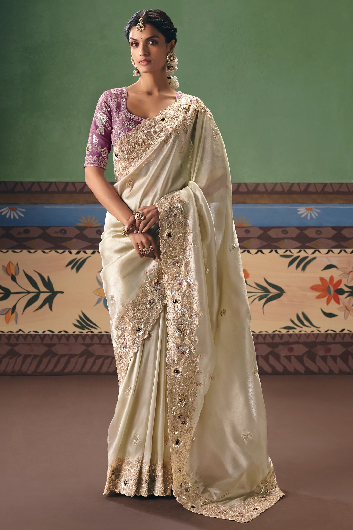 Off White Embroidered Organza Silk Saree-SAR12255_1_SareeButa.com