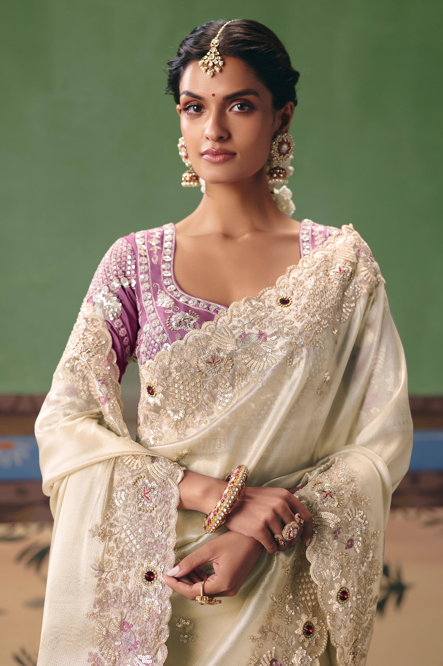 Off White Embroidered Organza Silk Saree-SAR12255_3_SareeButa.com