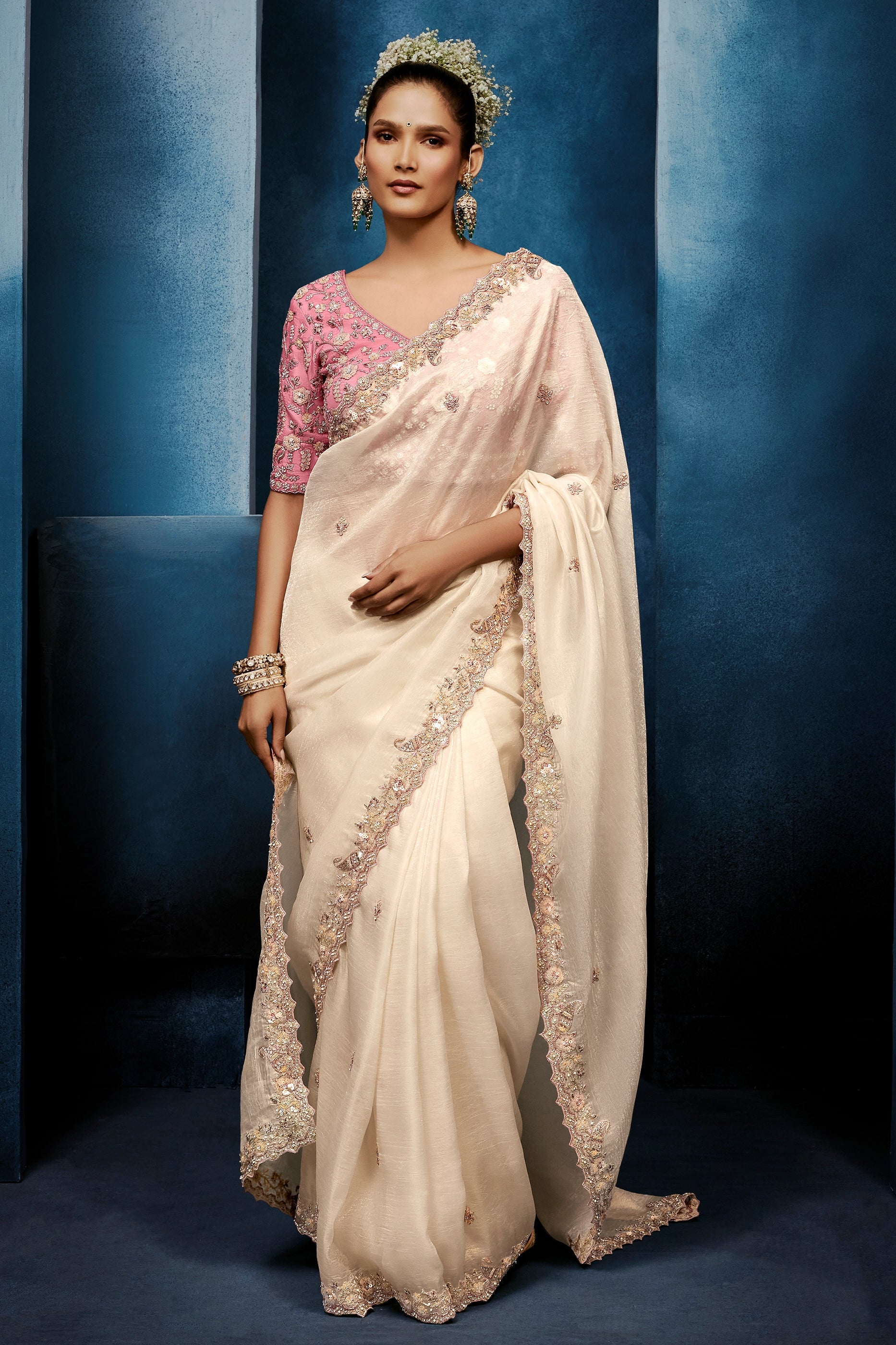 Off White Embroidered Organza Silk Saree-SAR12600_1_SareeButa.com