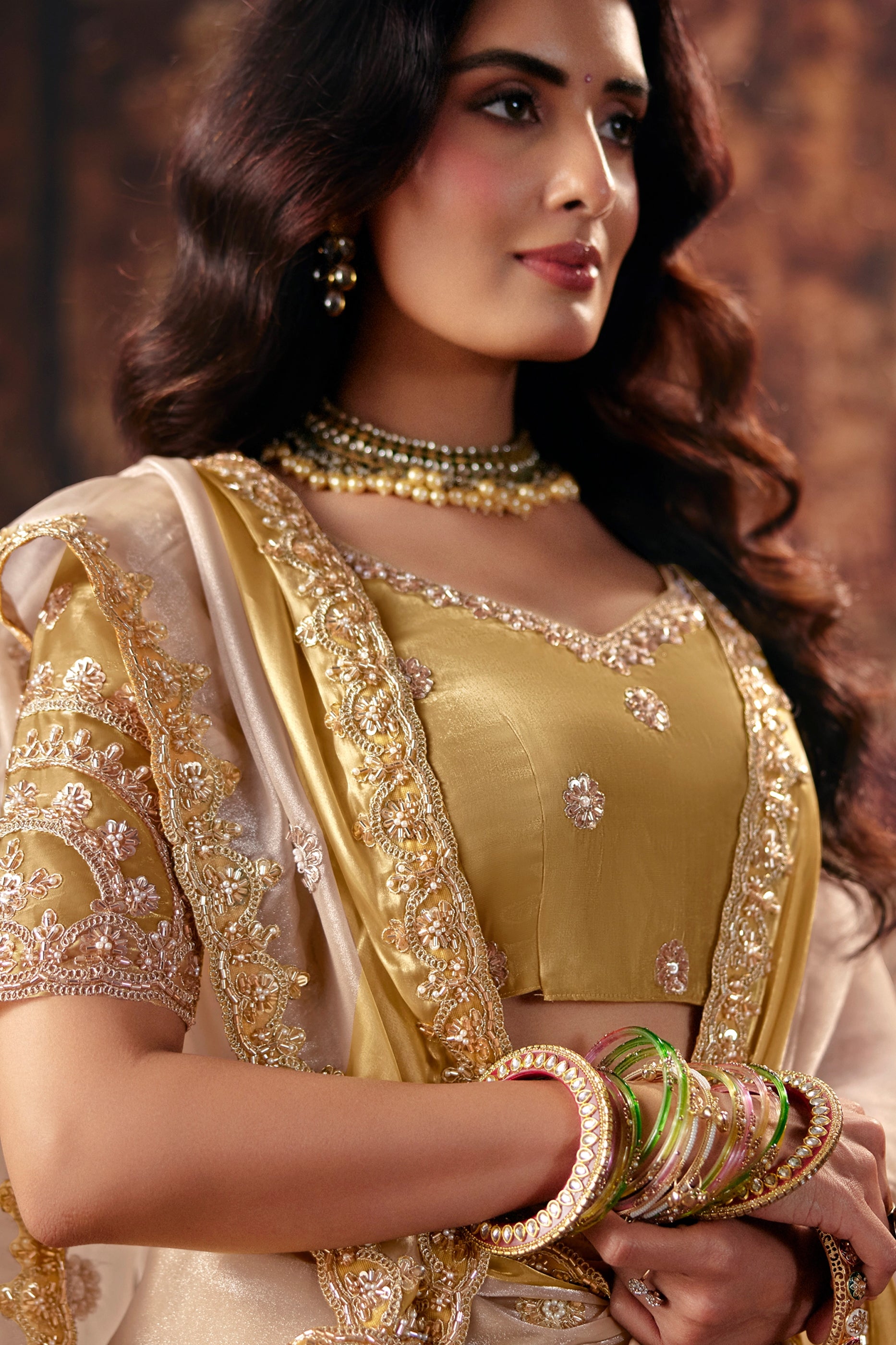 Off White Embroidered Satin Saree-SAR13204_2_SareeButa.com