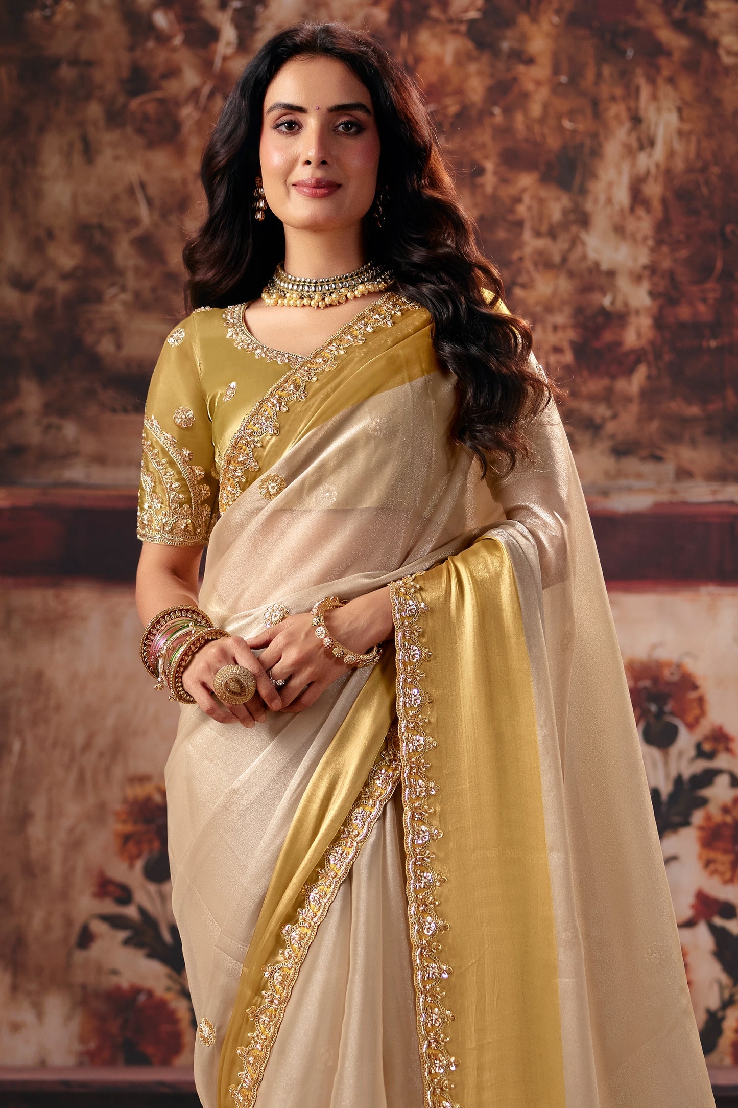 Off White Embroidered Satin Saree-SAR13204_4_SareeButa.com