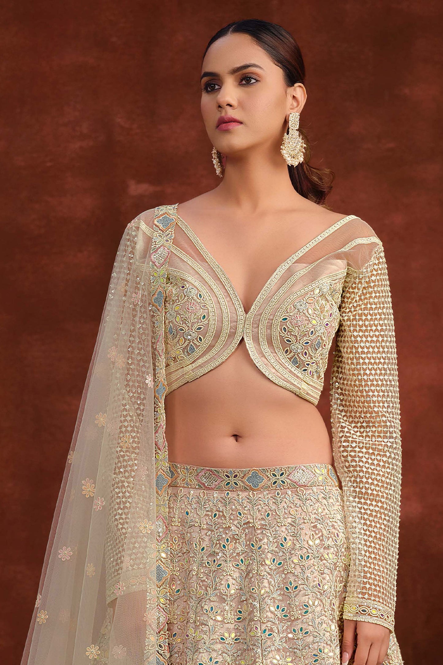 Off White Embroidered Semi-Stitched Net Lehenga-SAR10343_3_SareeButa.com