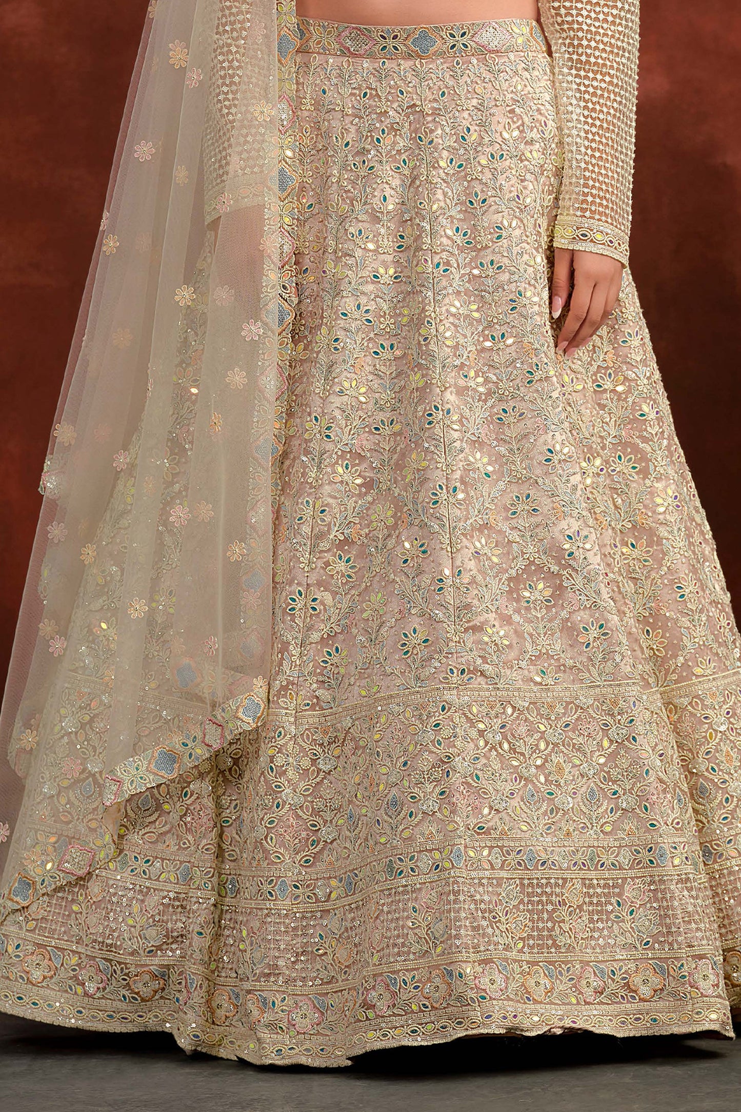 Off White Embroidered Semi-Stitched Net Lehenga-SAR10343_4_SareeButa.com