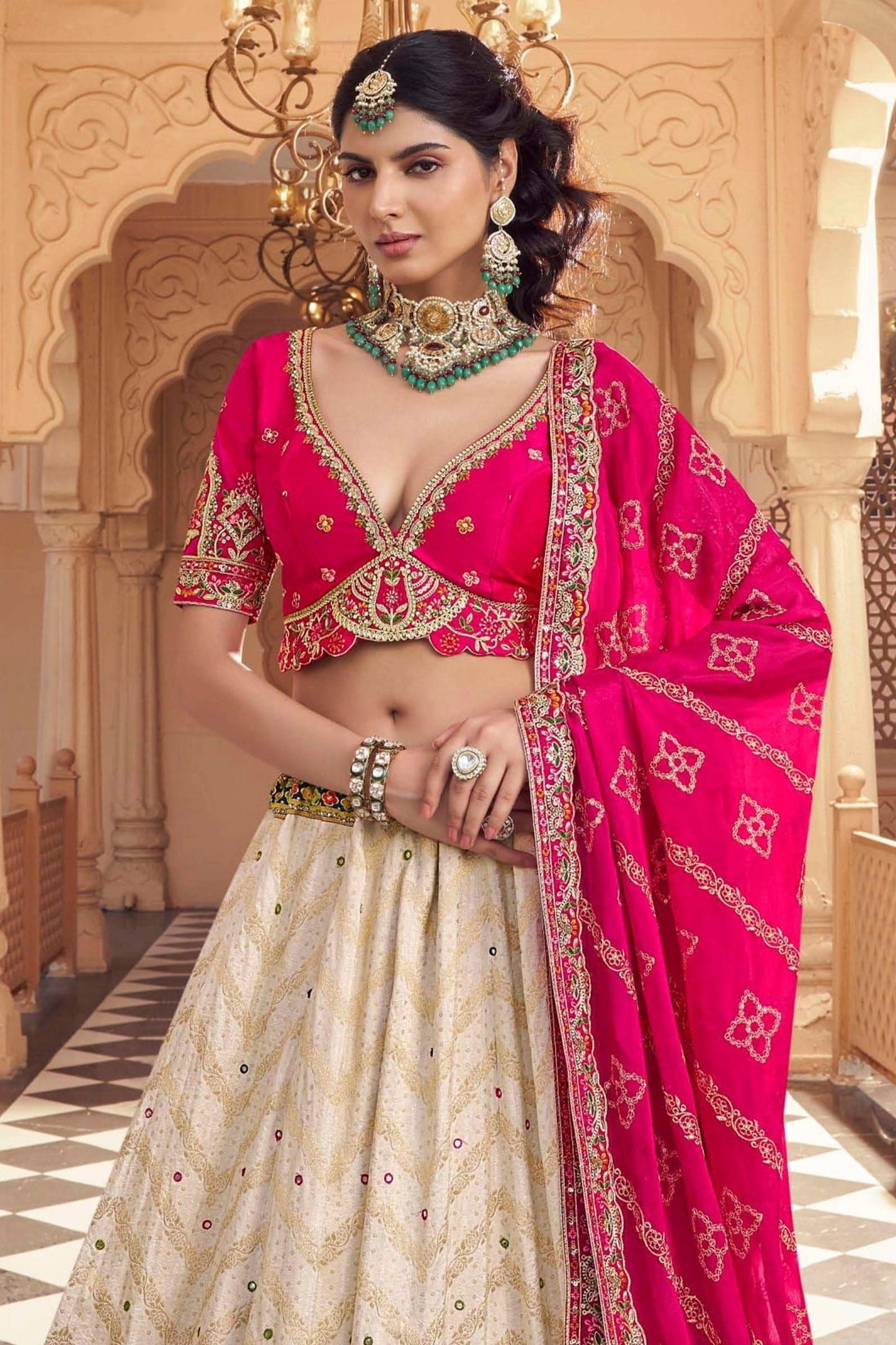 Off White Embroidered Semi-Stitched Viscose Silk Lehenga-SAR10346_5_SareeButa.com