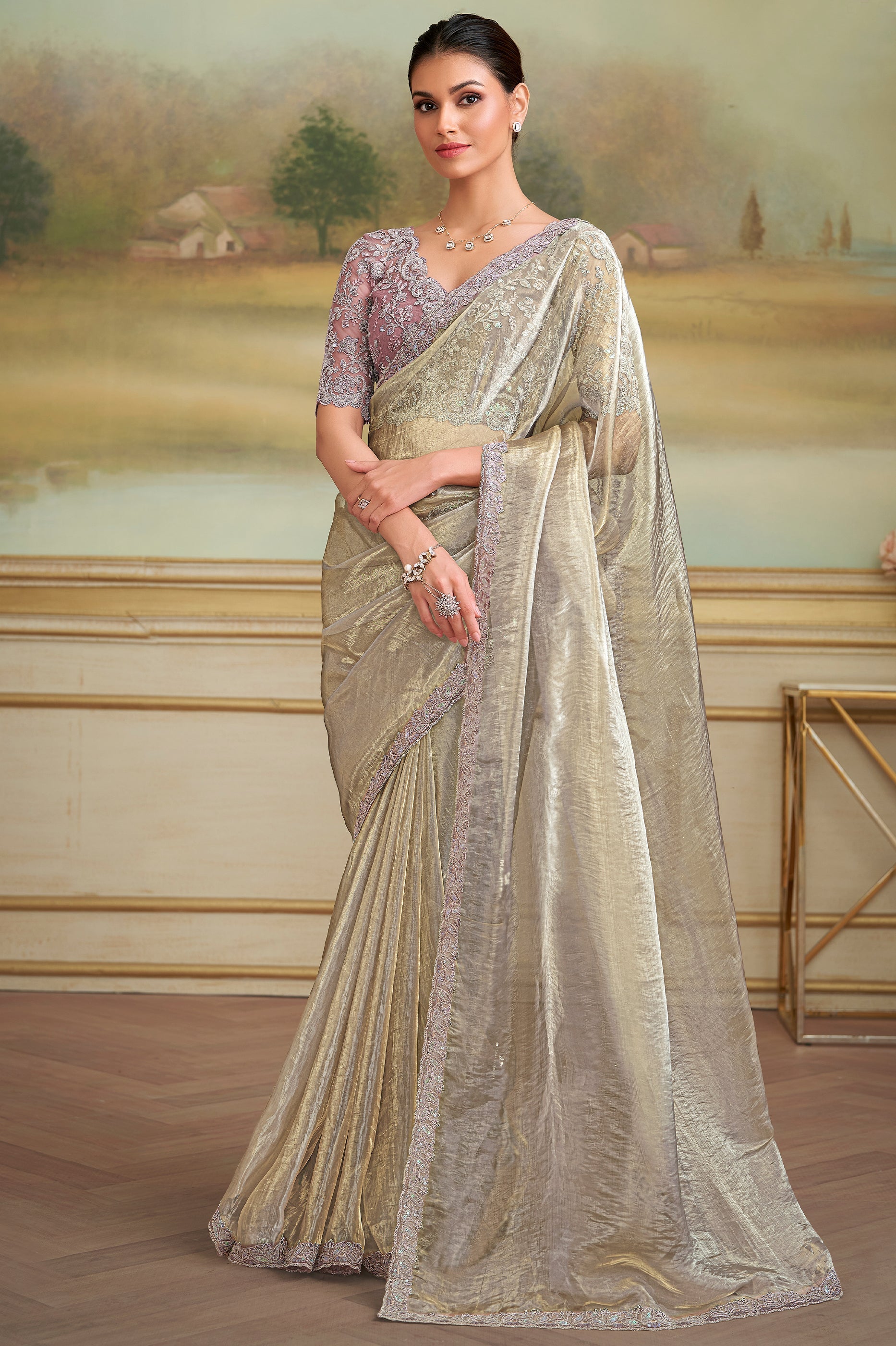 Off White Embroidered Tissue Georgette Saree-SAR10851_1_SareeButa.com