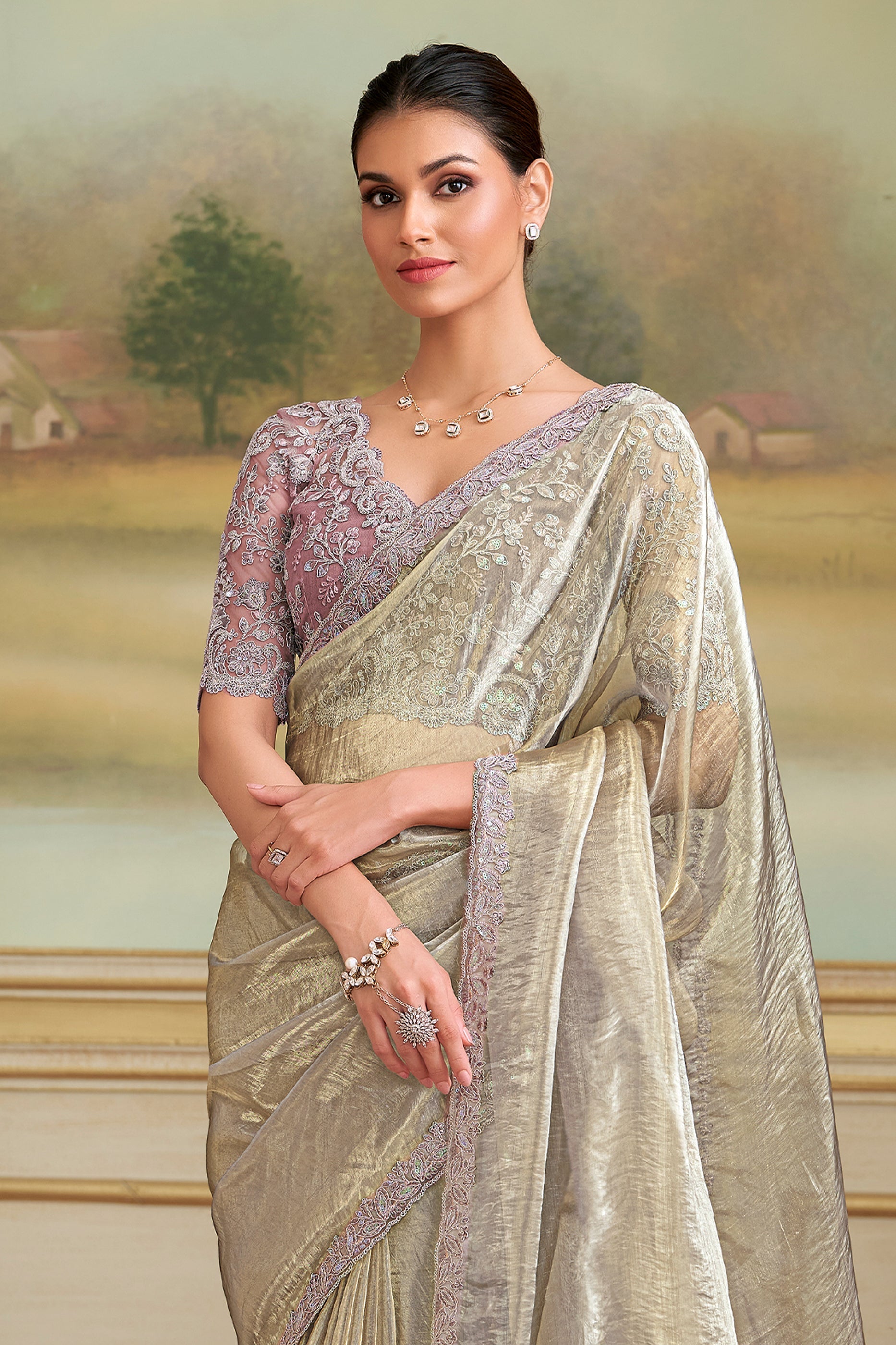 Off White Embroidered Tissue Georgette Saree-SAR10851_3_SareeButa.com