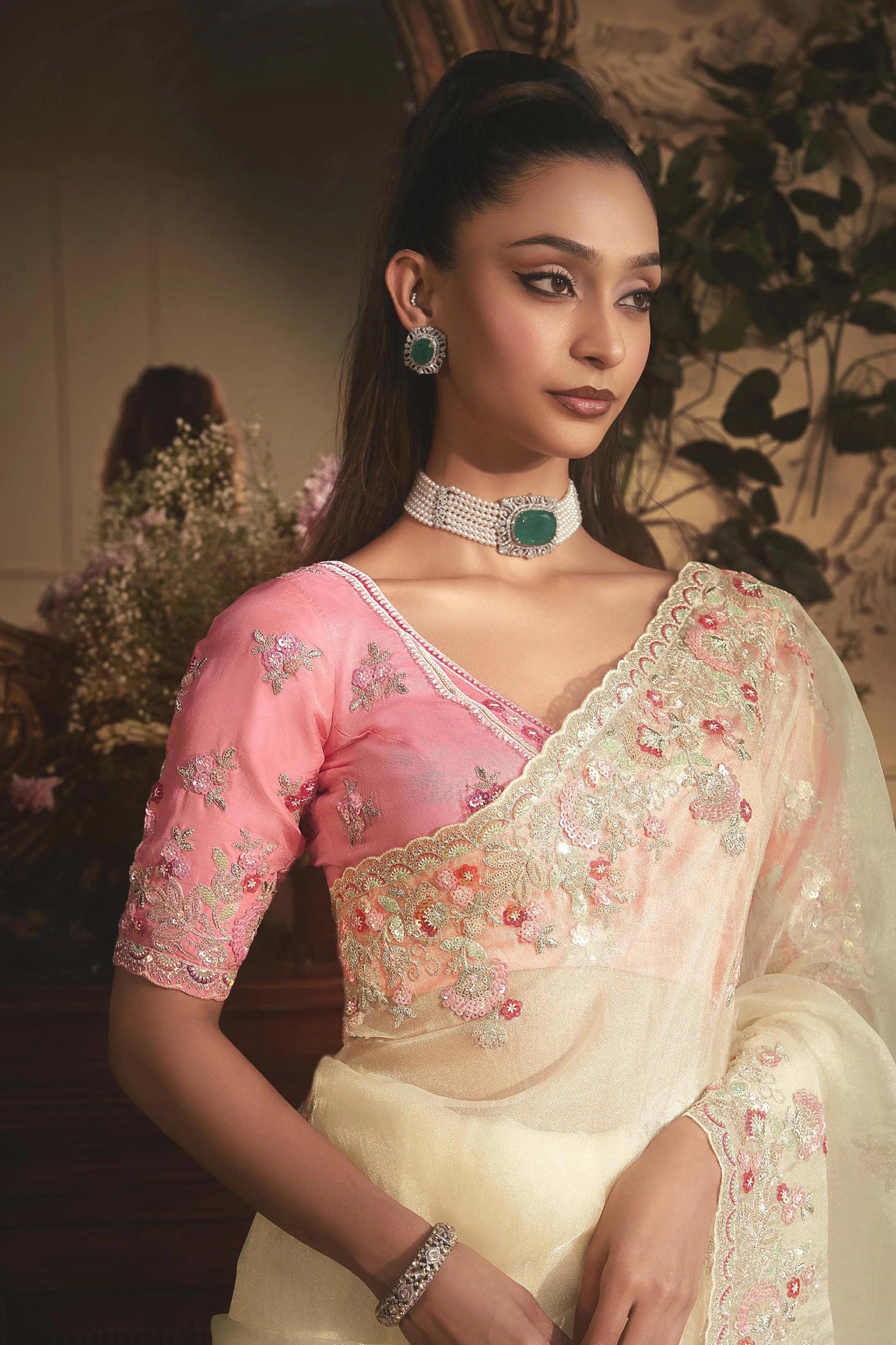 Off White Embroidered Tissue Organza Saree-SAR10237_2_SareeButa.com