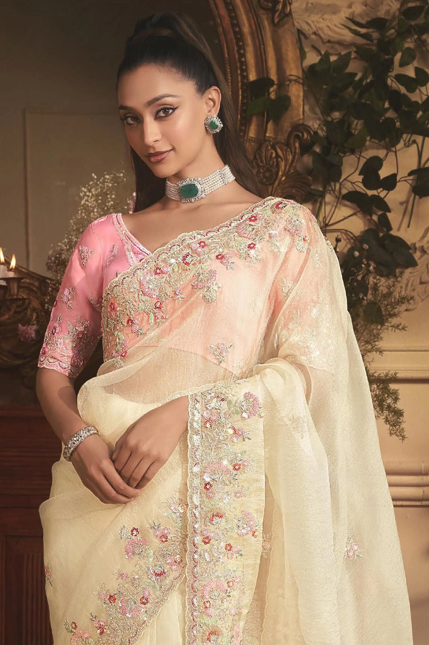 Off White Embroidered Tissue Organza Saree-SAR10237_4_SareeButa.com