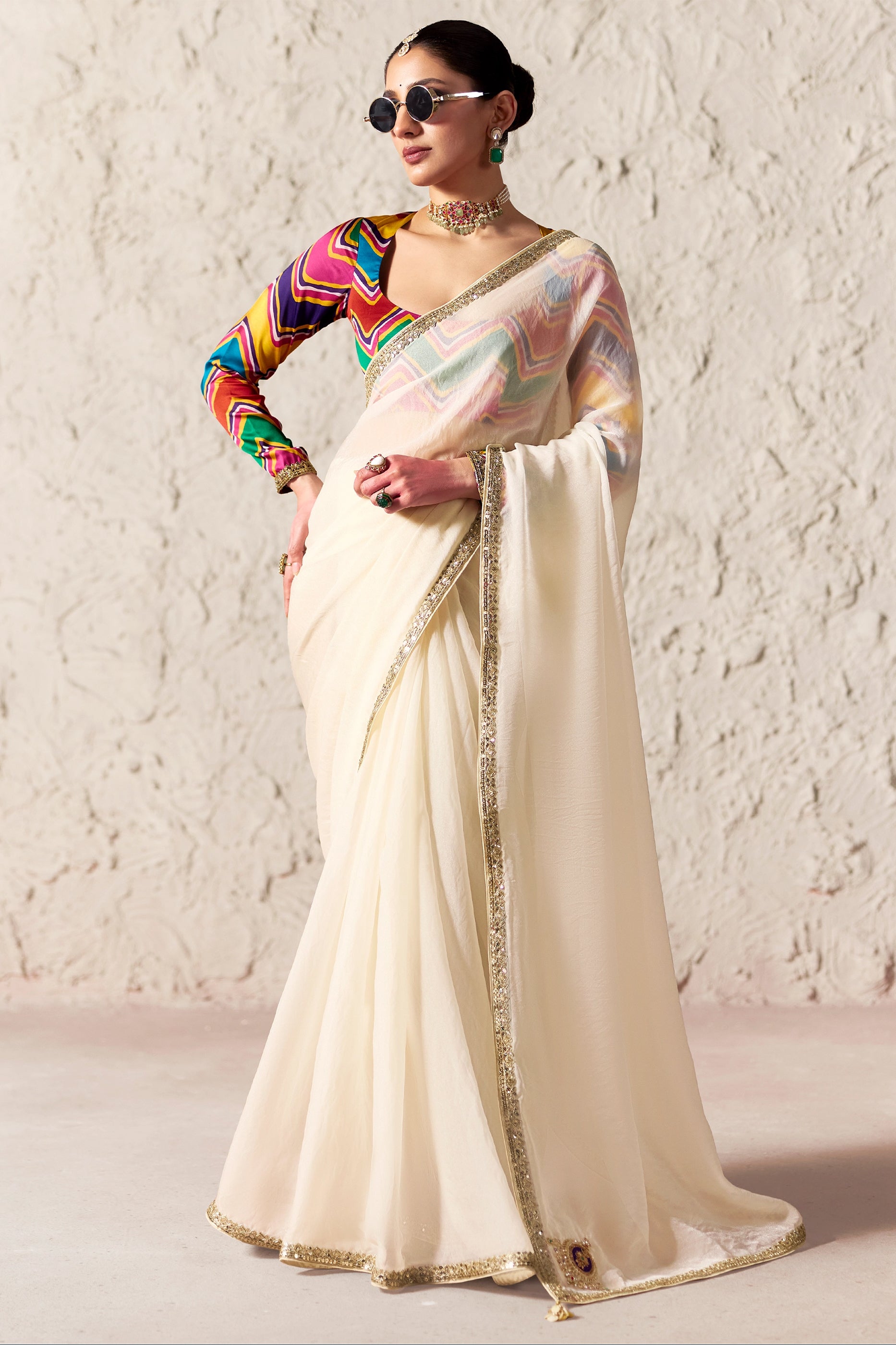 Off White Embroidered Tissue Organza Saree-SAR12779_1_SareeButa.com