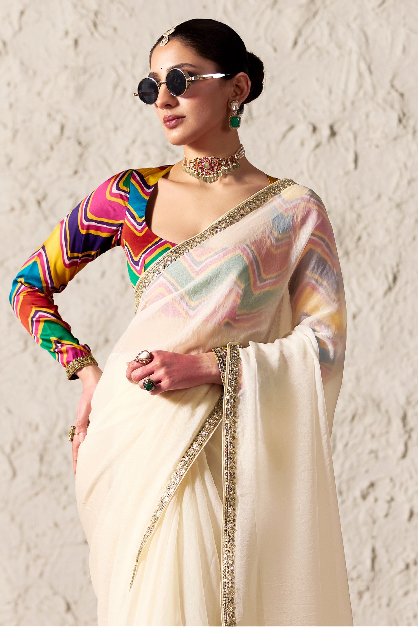 Off White Embroidered Tissue Organza Saree-SAR12779_3_SareeButa.com