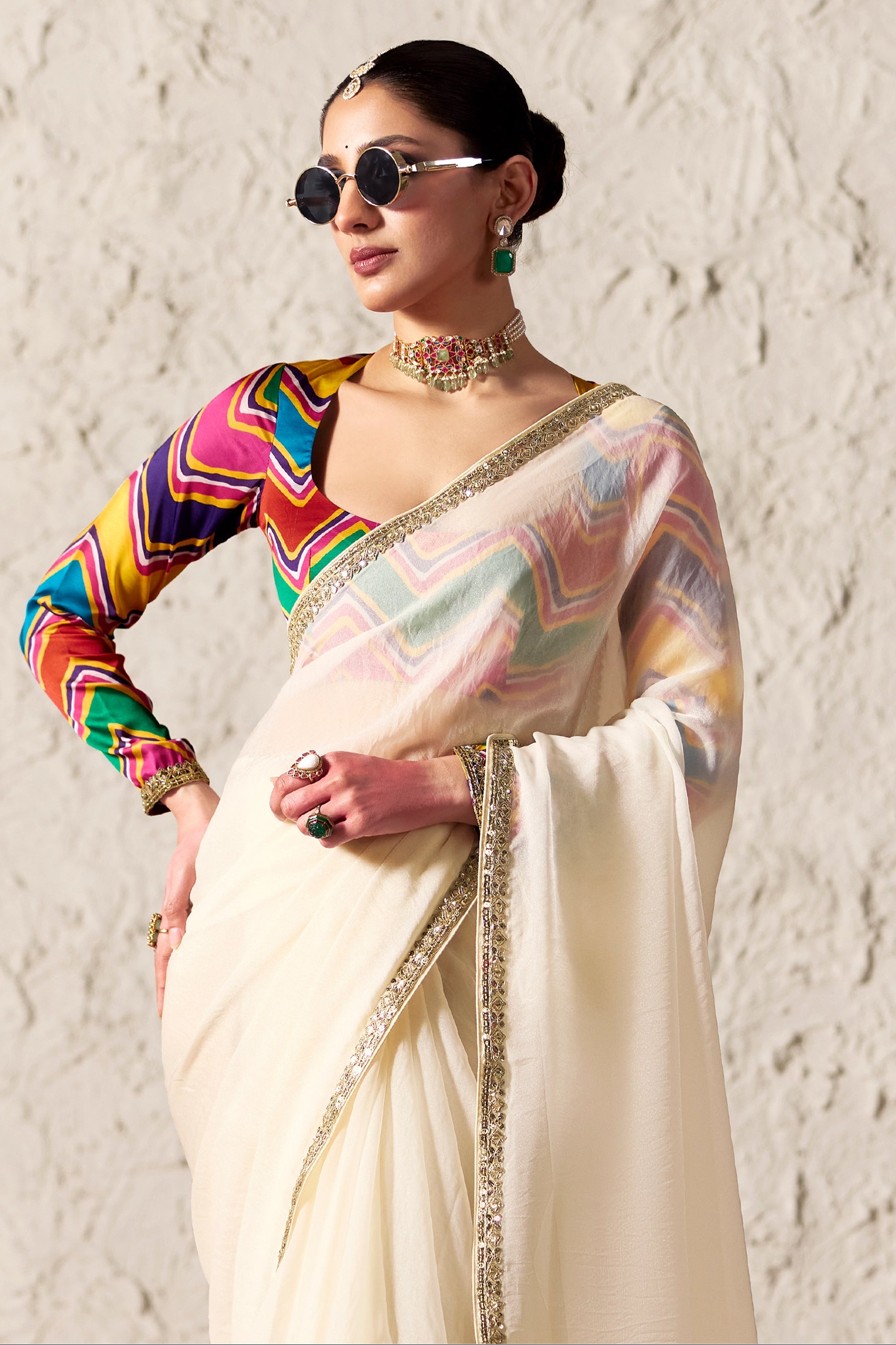 Off White Embroidered Tissue Organza Saree-SAR12779_3_SareeButa.com
