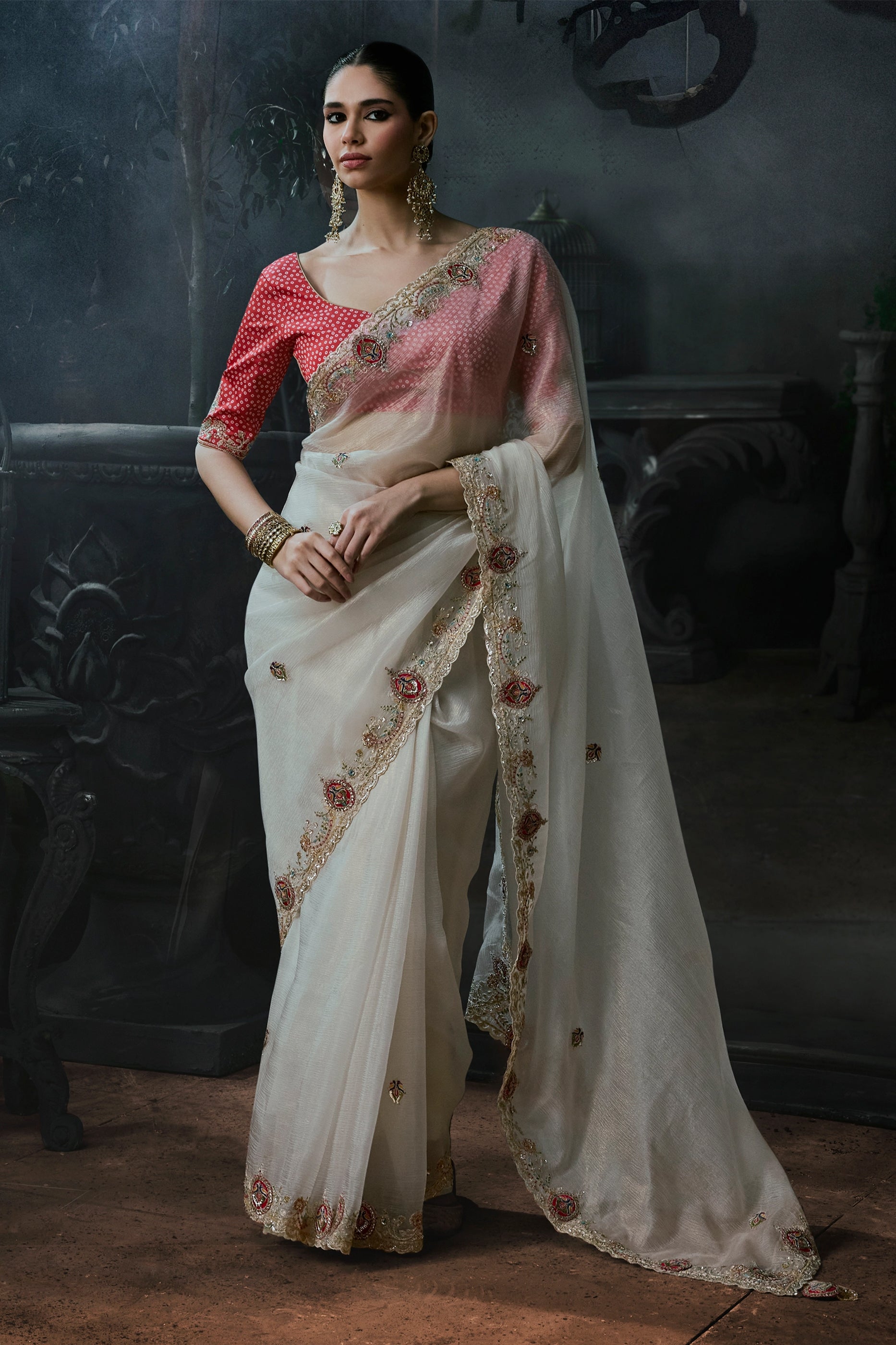 Off White Embroidered Tissue Organza Saree-SAR13100_1_SareeButa.com