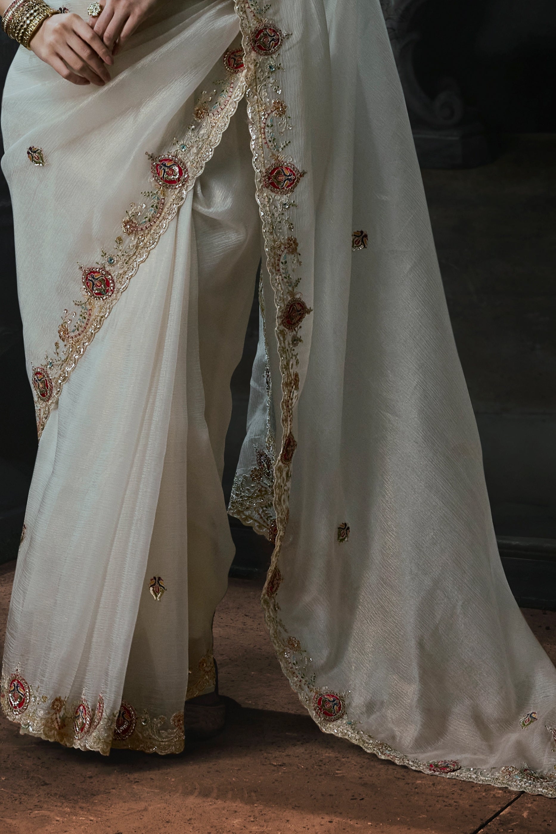 Off White Embroidered Tissue Organza Saree-SAR13100_6_SareeButa.com