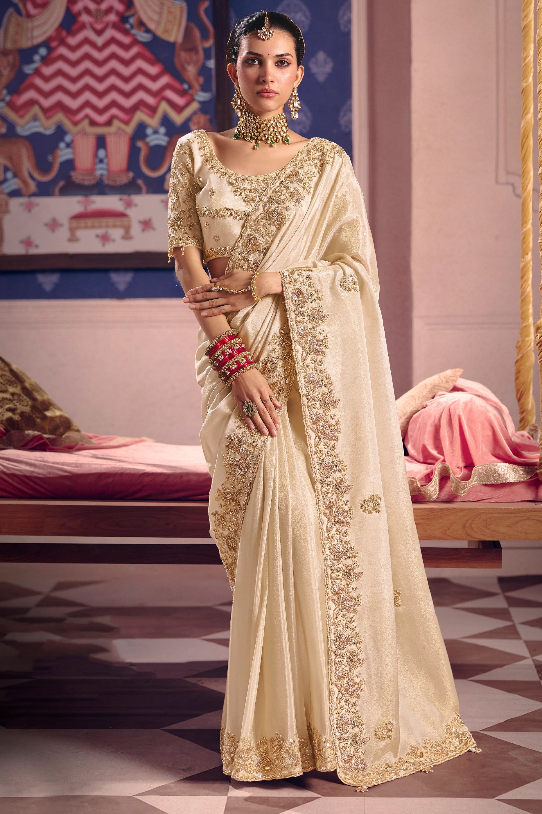Off White Embroidered Viscose Zari Tissue Saree-SAR12585_1_SareeButa.com