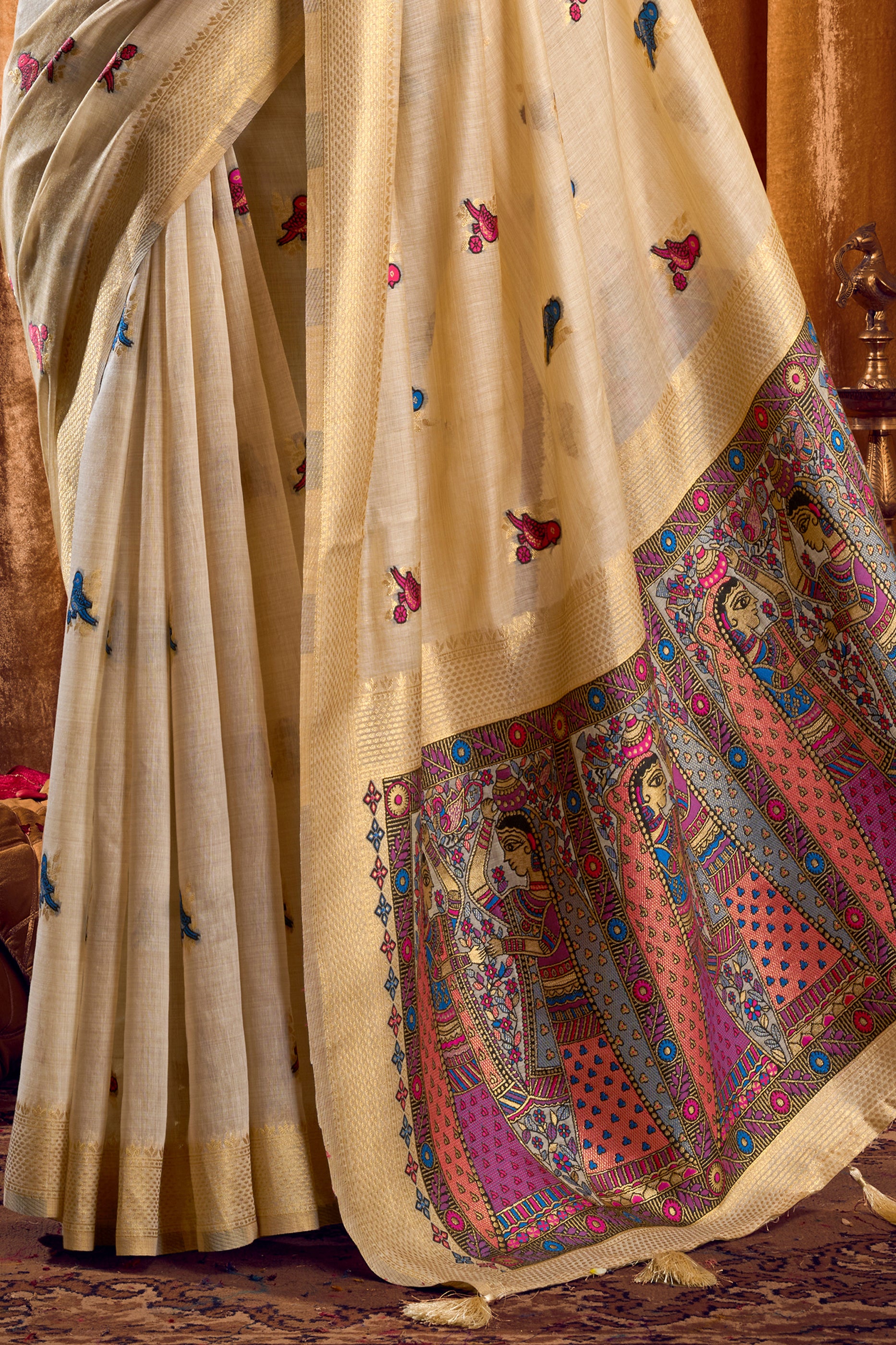 Off White Katha Work Khadi Cotton Saree-SAR12660_5_SareeButa.com