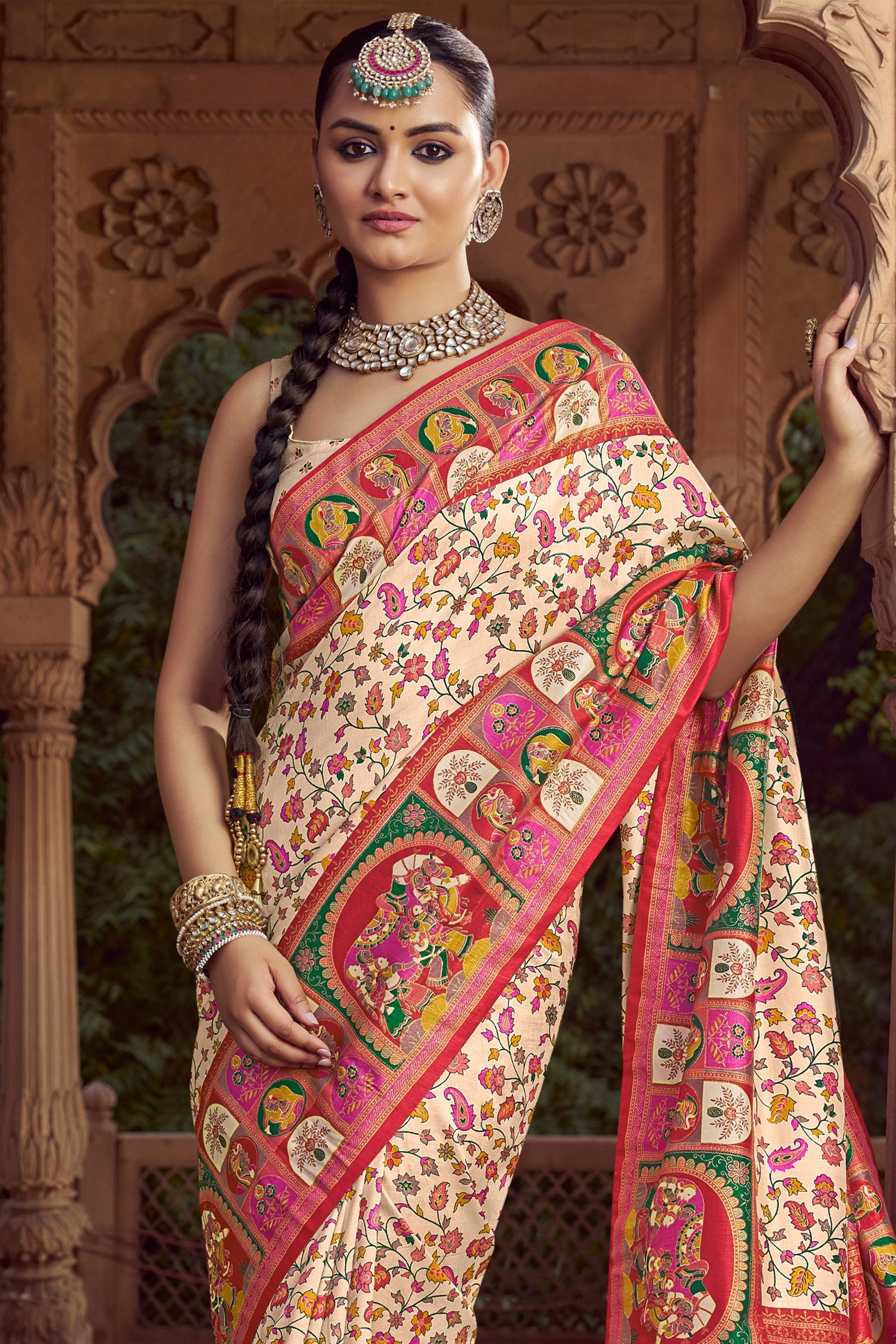 Off White Pashmina Printed Viscose Silk Saree-SAR10408_3_SareeButa.com