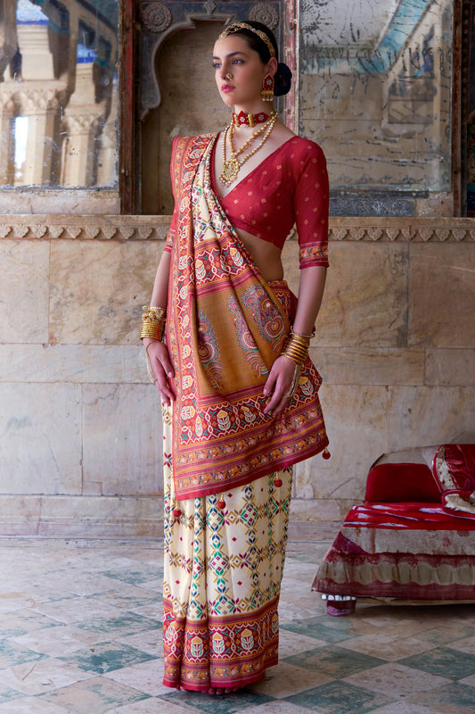 Off White Printed Patola Silk Saree-SAR11293_1_SareeButa.com