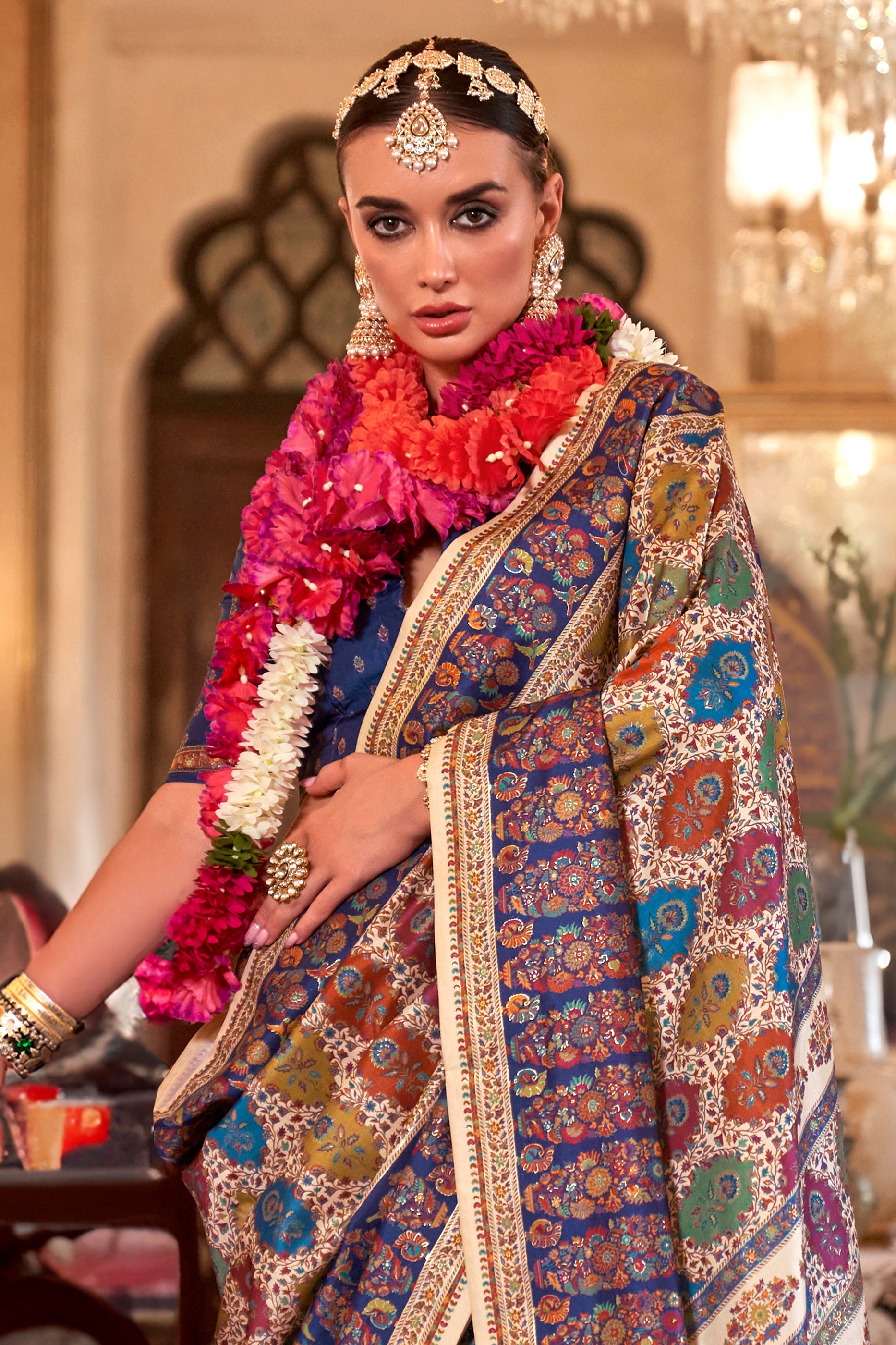 Off White Printed Viscose Silk Saree-SAR10105_3_SareeButa.com