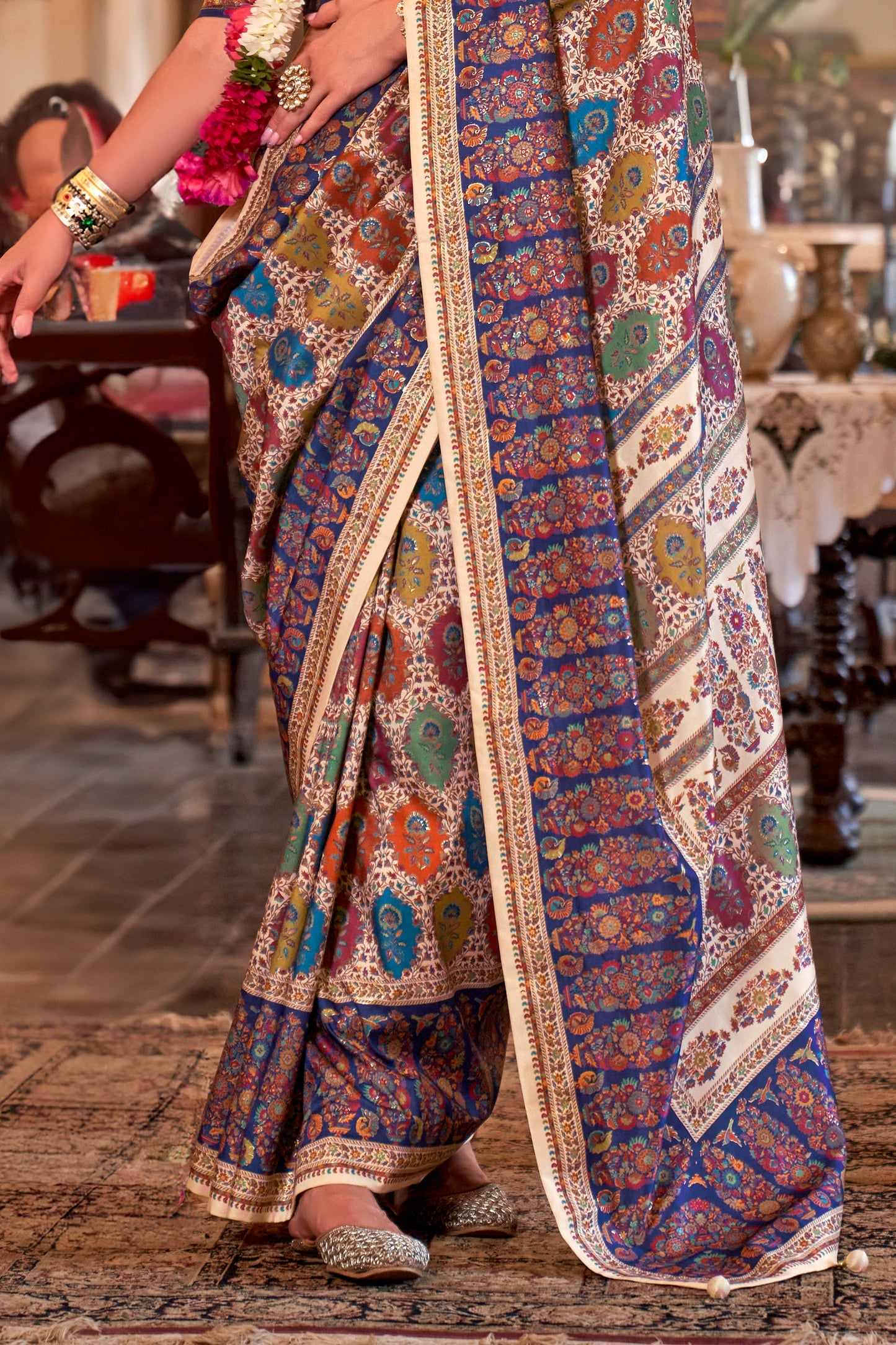 Off White Printed Viscose Silk Saree-SAR10105_4_SareeButa.com