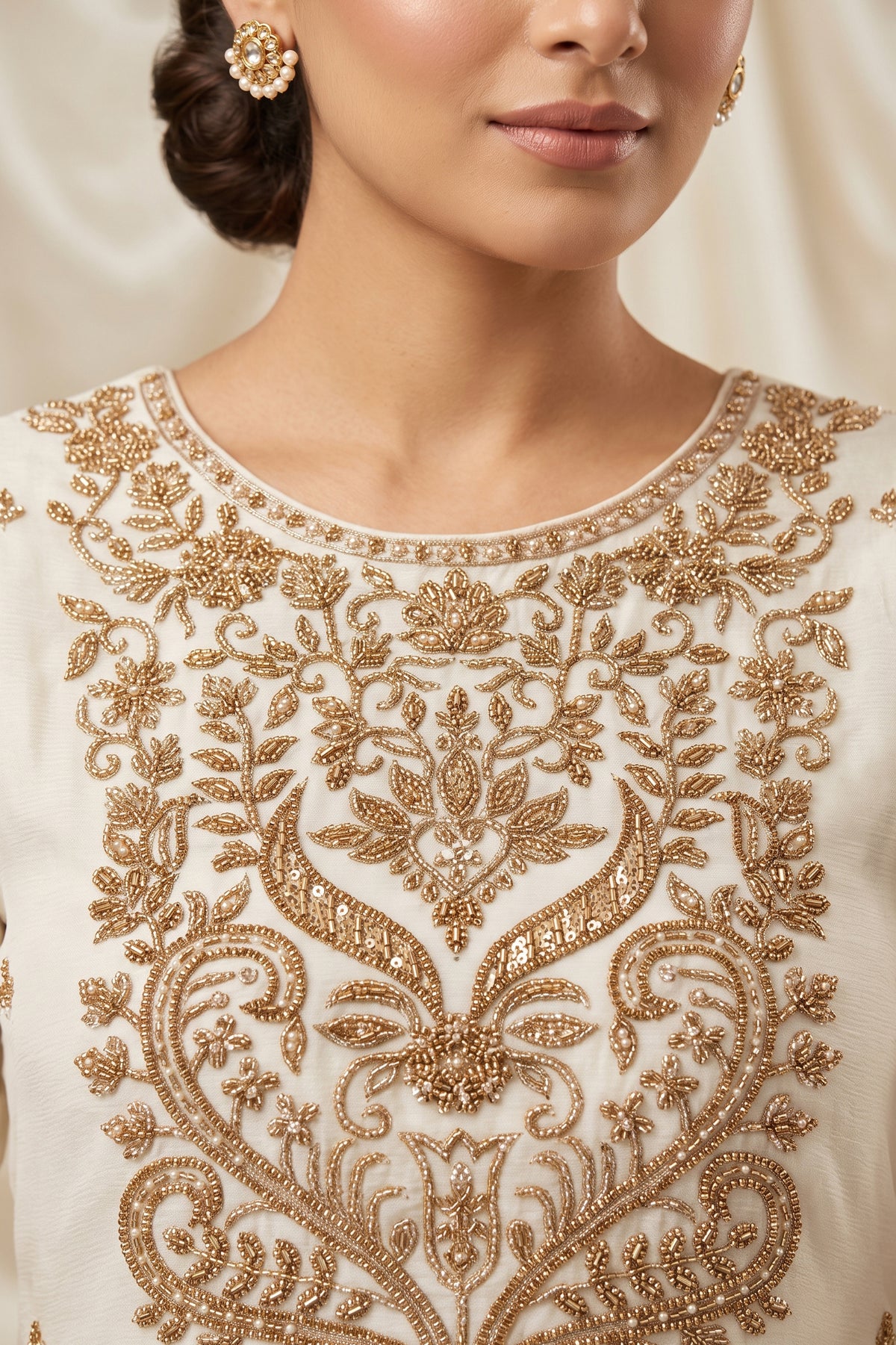 Off White Readymade Bead Work Chinon Palazzo Suit-SAR13346_3_SareeButa.com