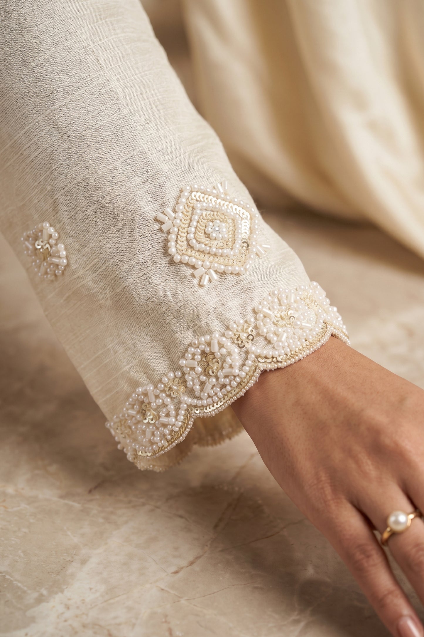 Off White Readymade Bead Work Chinon Suit-SAR13010_3_SareeButa.com