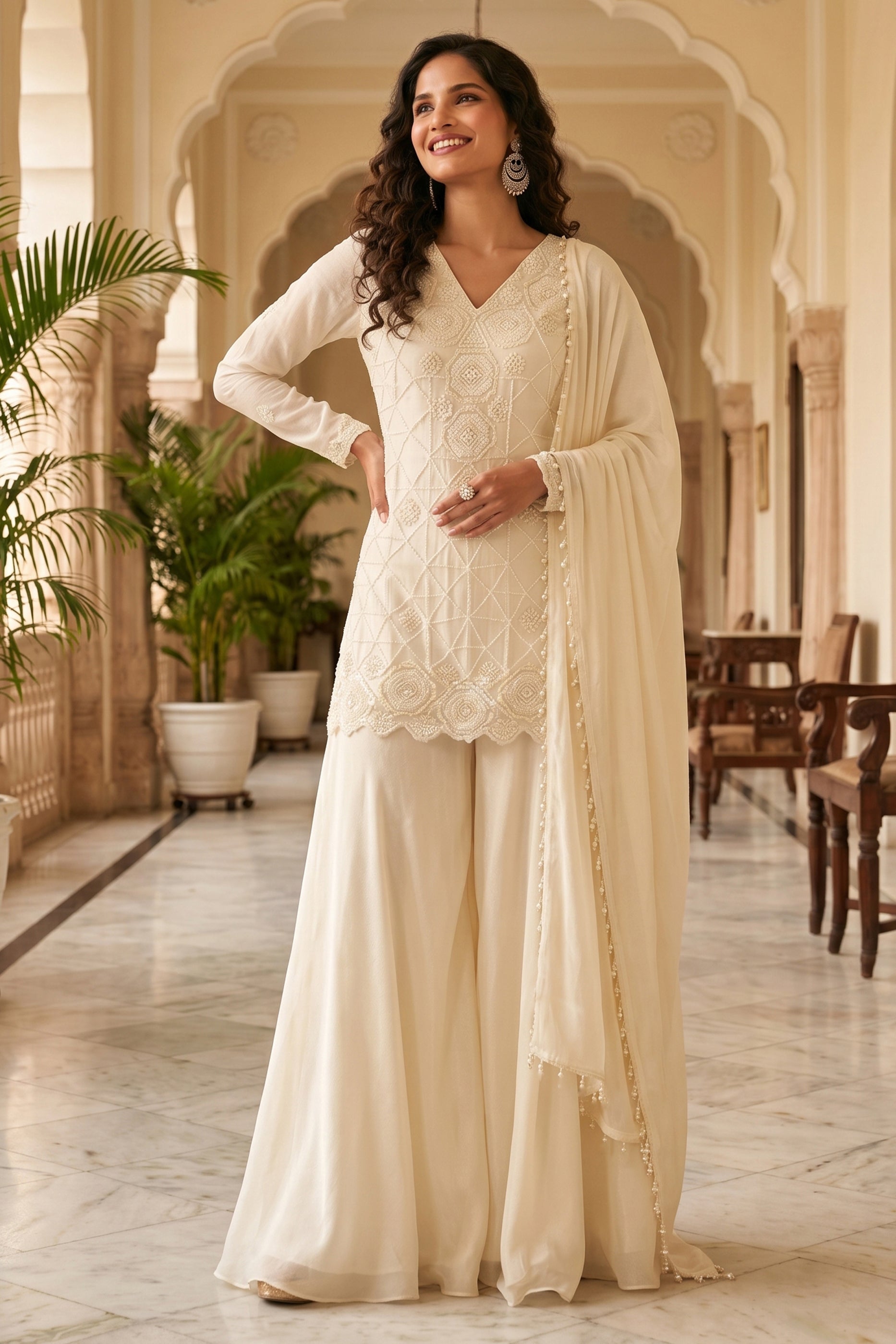 Off White Readymade Bead Work Chinon Suit-SAR13010_5_SareeButa.com