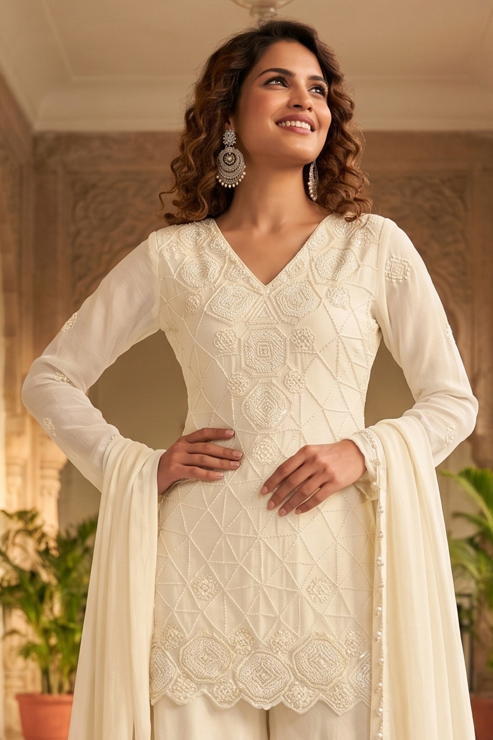 Off White Readymade Bead Work Chinon Suit-SAR13010_6_SareeButa.com