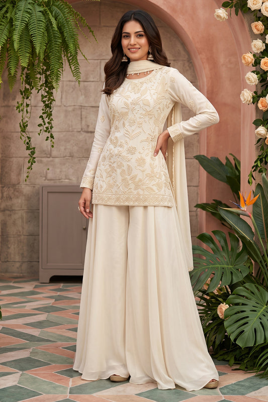 Off White Readymade Bead Work Chinon Suit-SAR13043_1_SareeButa.com