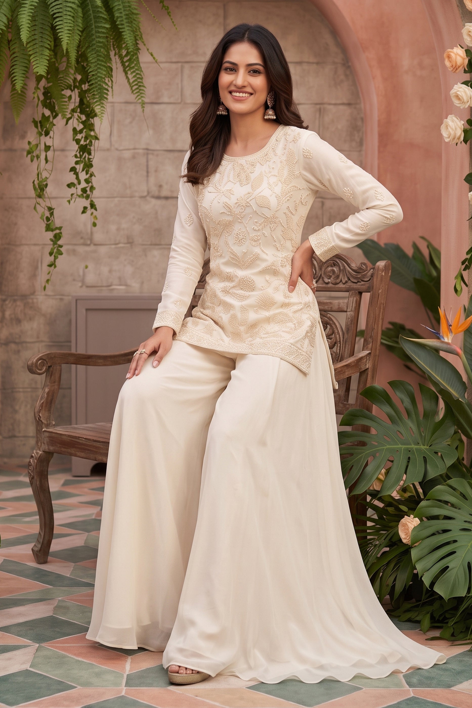 Off White Readymade Bead Work Chinon Suit-SAR13043_2_SareeButa.com