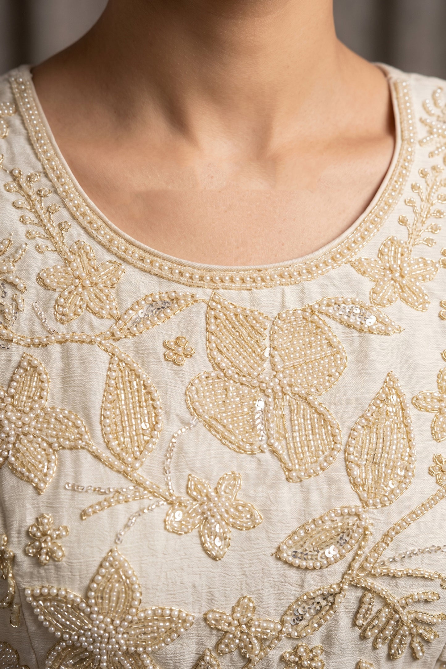 Off White Readymade Bead Work Chinon Suit-SAR13043_3_SareeButa.com