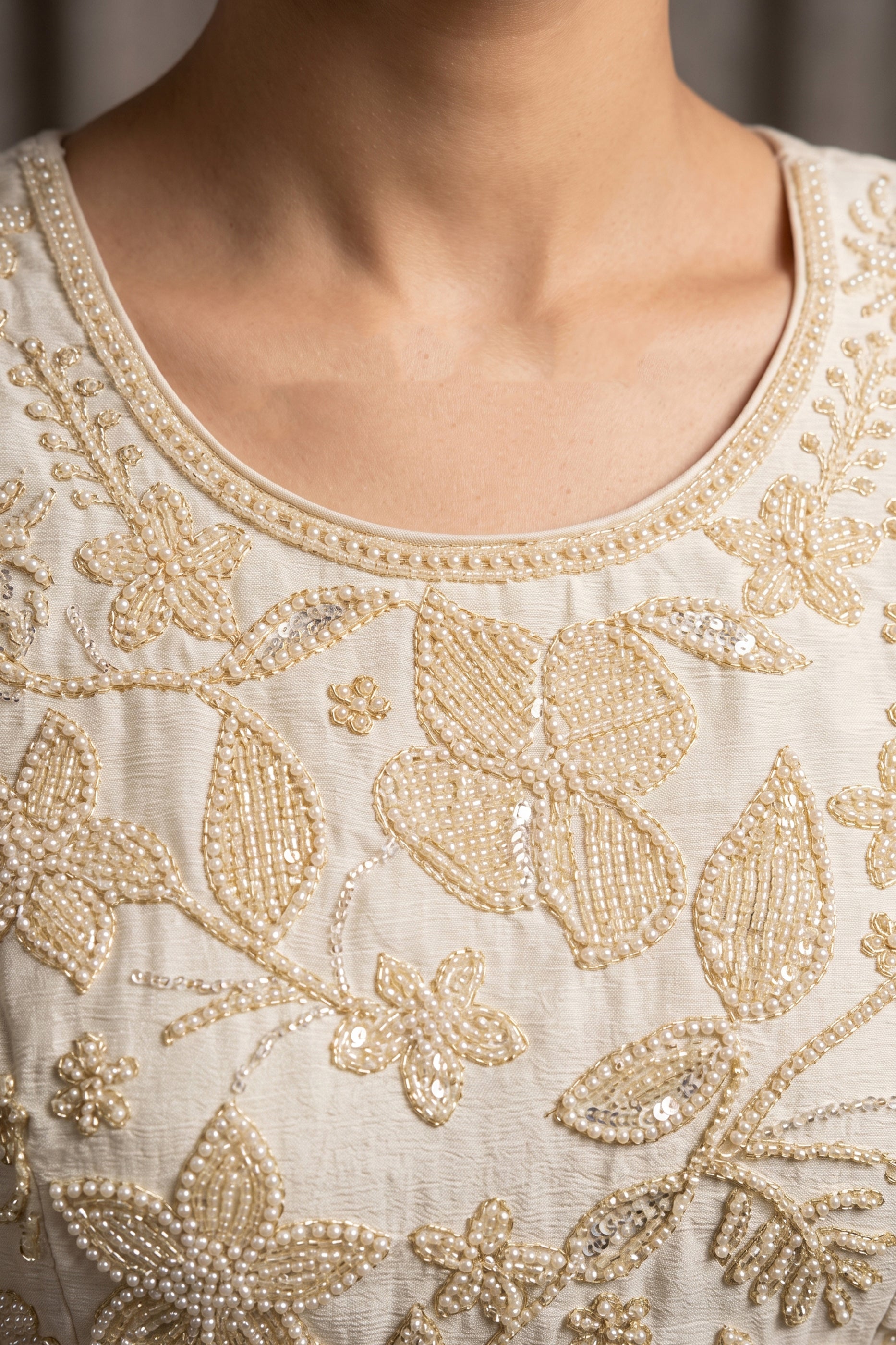 Off White Readymade Bead Work Chinon Suit-SAR13043_3_SareeButa.com
