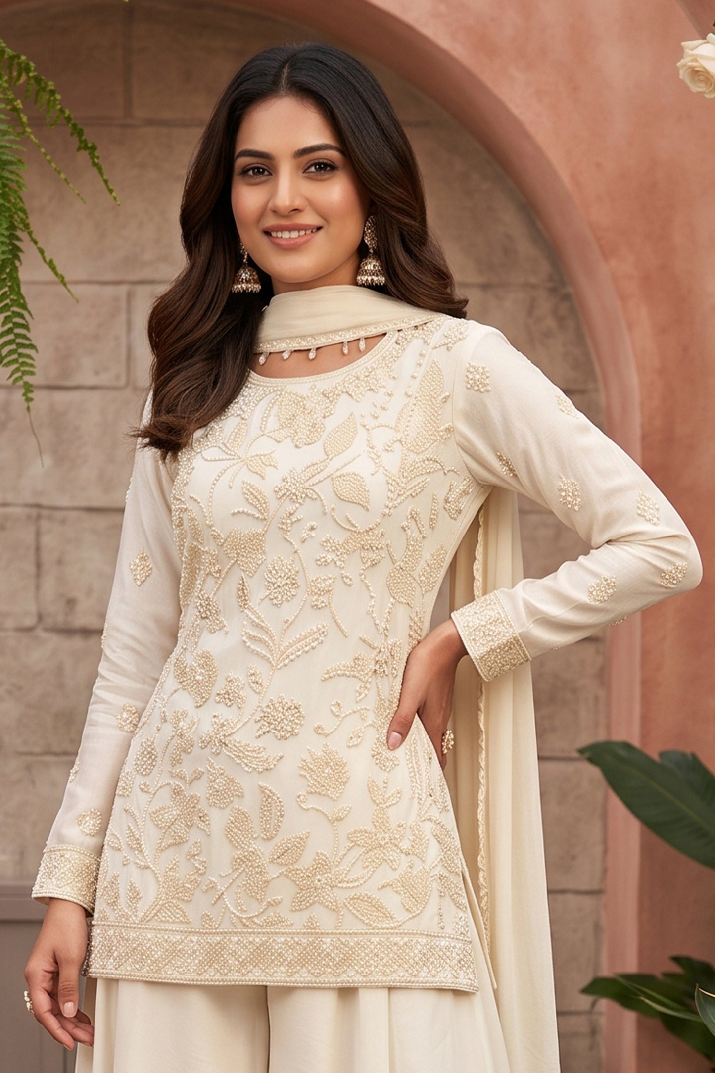 Off White Readymade Bead Work Chinon Suit-SAR13043_6_SareeButa.com