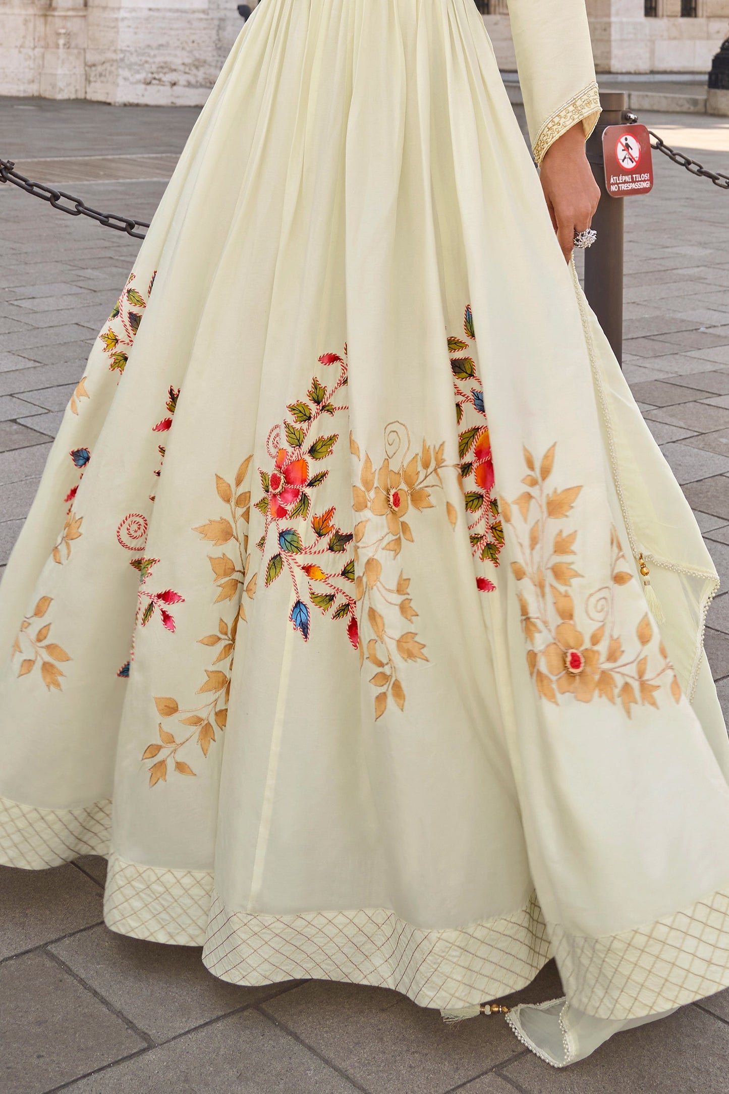 Off White Readymade Chinon Gown With Dupatta-SAR10958_5_SareeButa.com