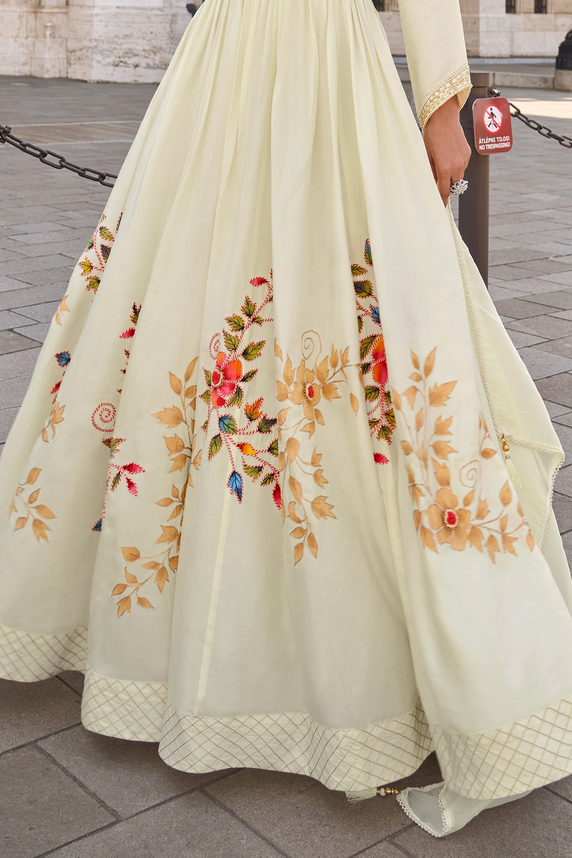 Off White Readymade Chinon Gown With Dupatta-SAR10958_5_SareeButa.com