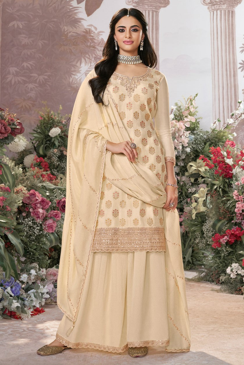 Off White Readymade Dola Silk Sharara Suit-SS965_1_SareeButa.com