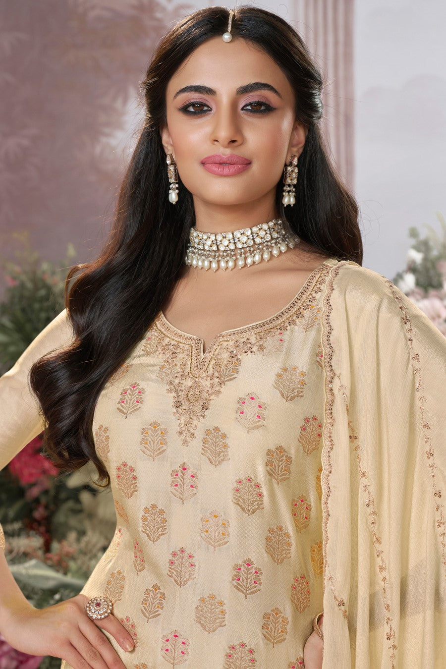 Off White Readymade Dola Silk Sharara Suit-SS965_2_SareeButa.com