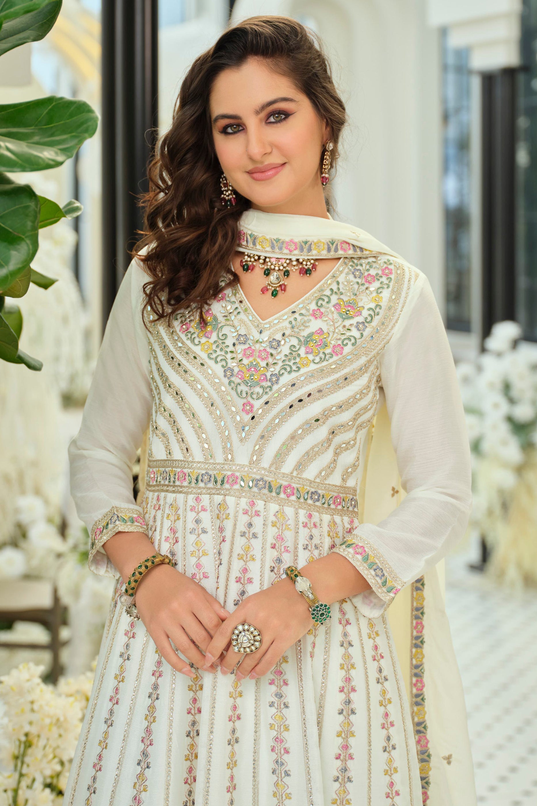 Off White Readymade Embroidered Anarkali Suit-SAR11693_2_SareeButa.com