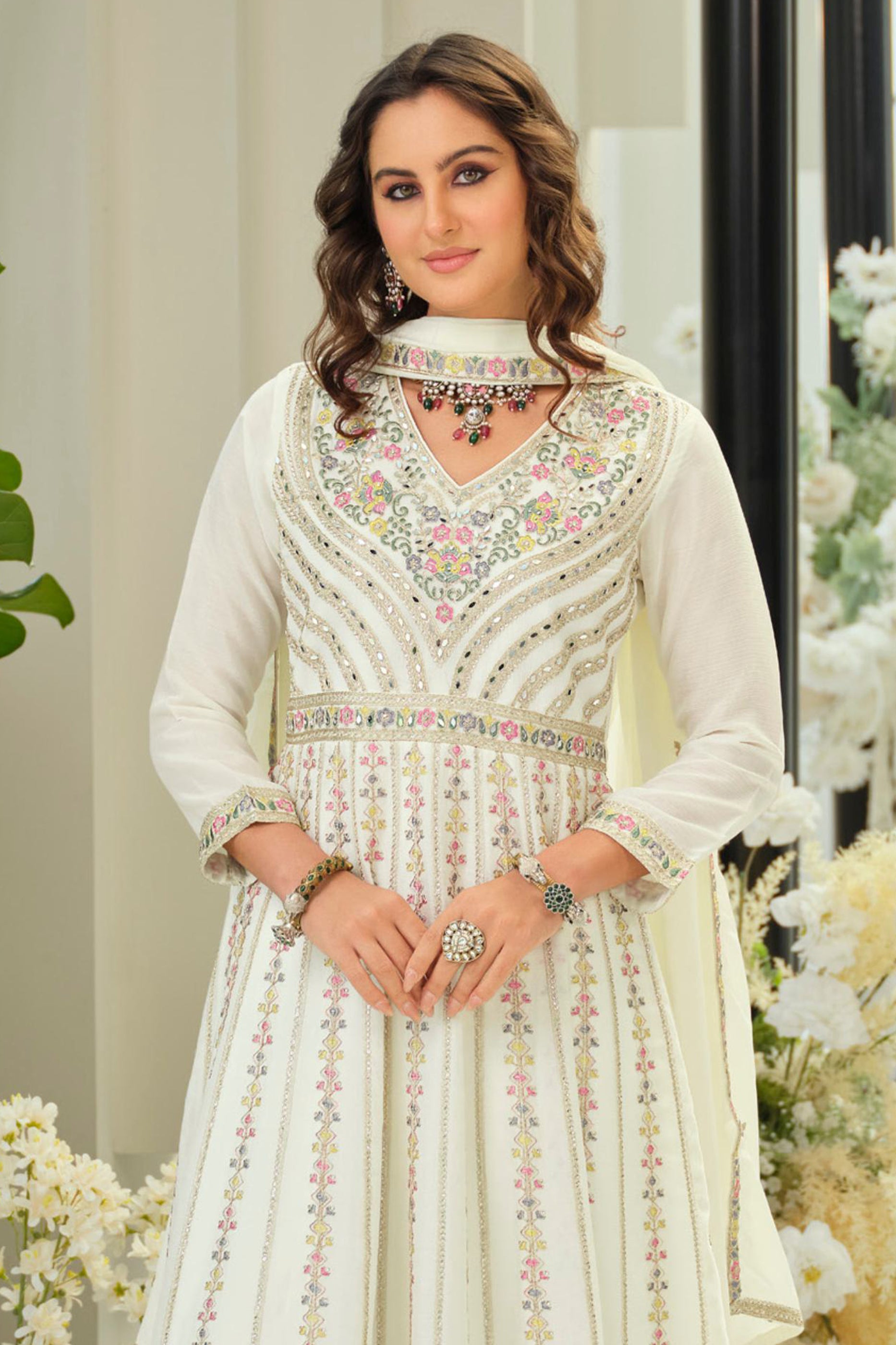 Off White Readymade Embroidered Anarkali Suit-SAR11693_3_SareeButa.com